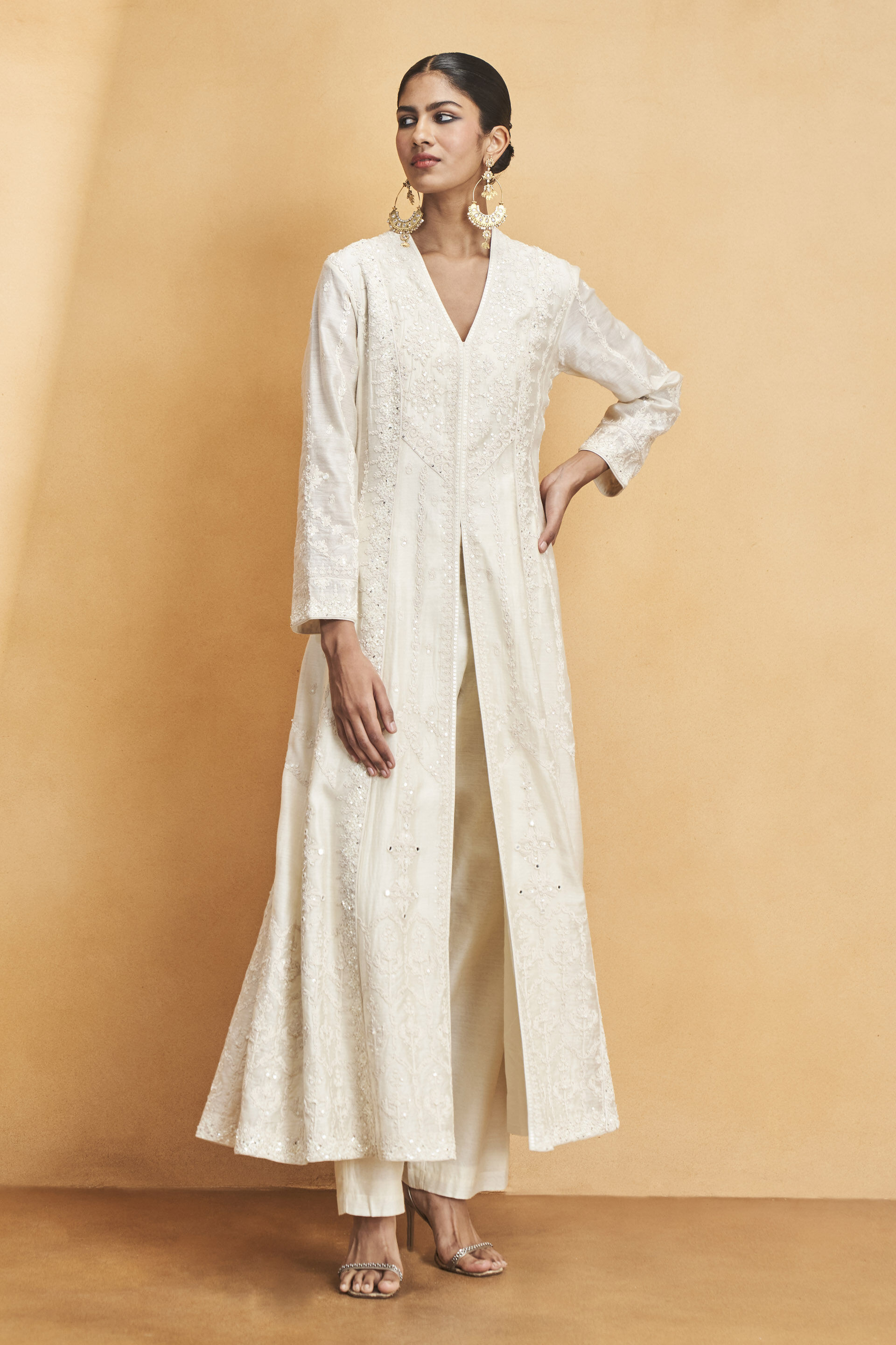 Nahid Embroidered Silk Kurta Set - White, White, image 1