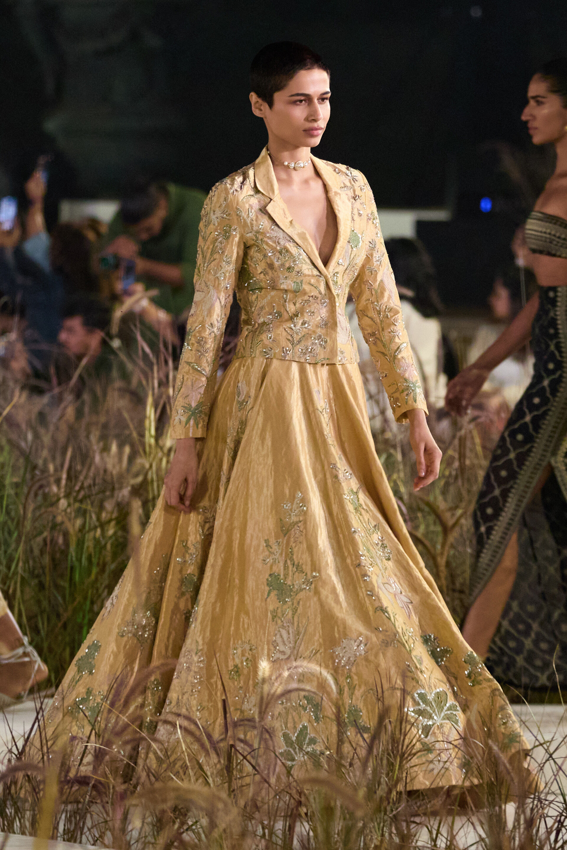 Summerfern Embroidered Applique Silk Lehenga Set - Gold, Gold, image 3