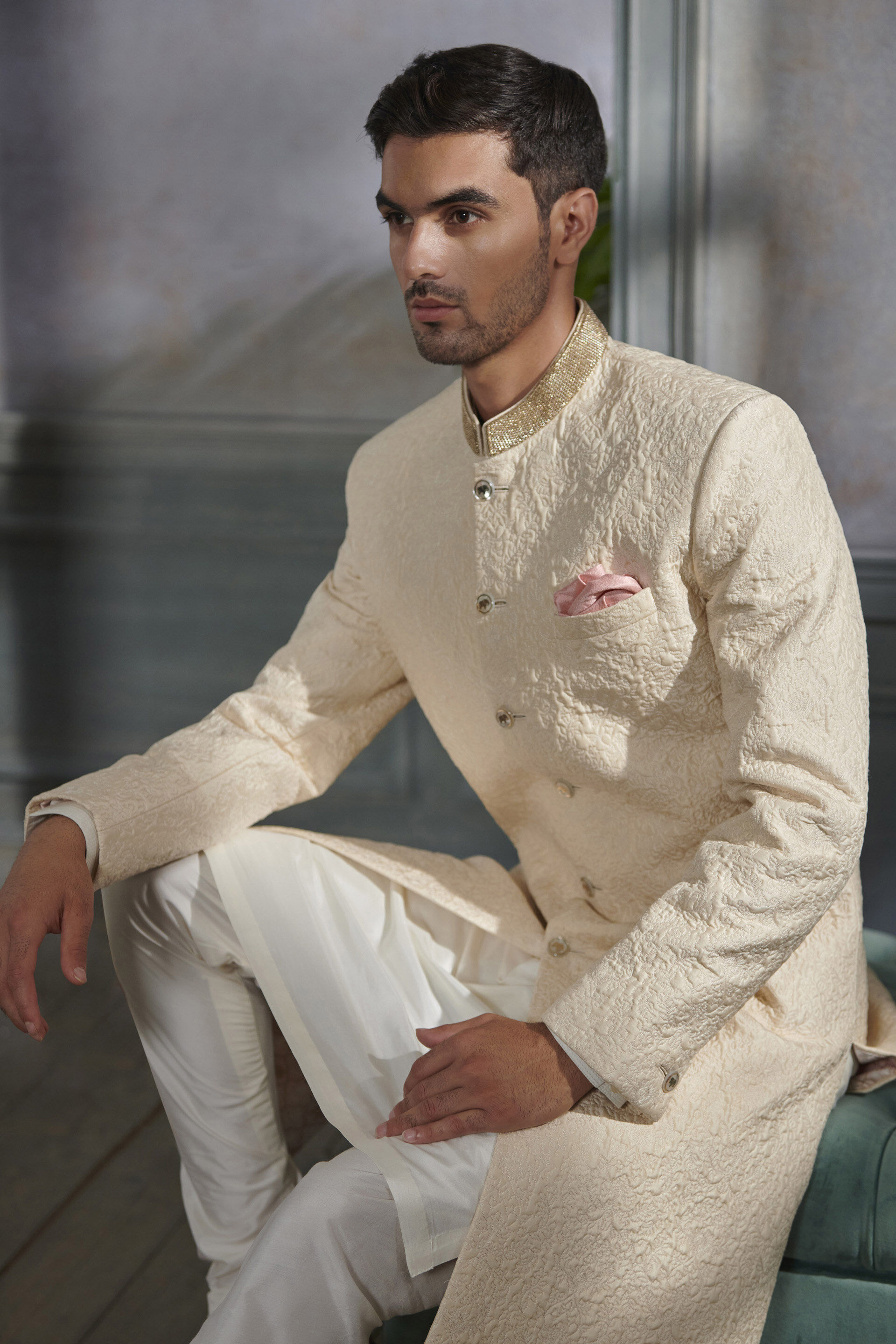 Paksha Sherwani - Ivory, Ivory, image 2