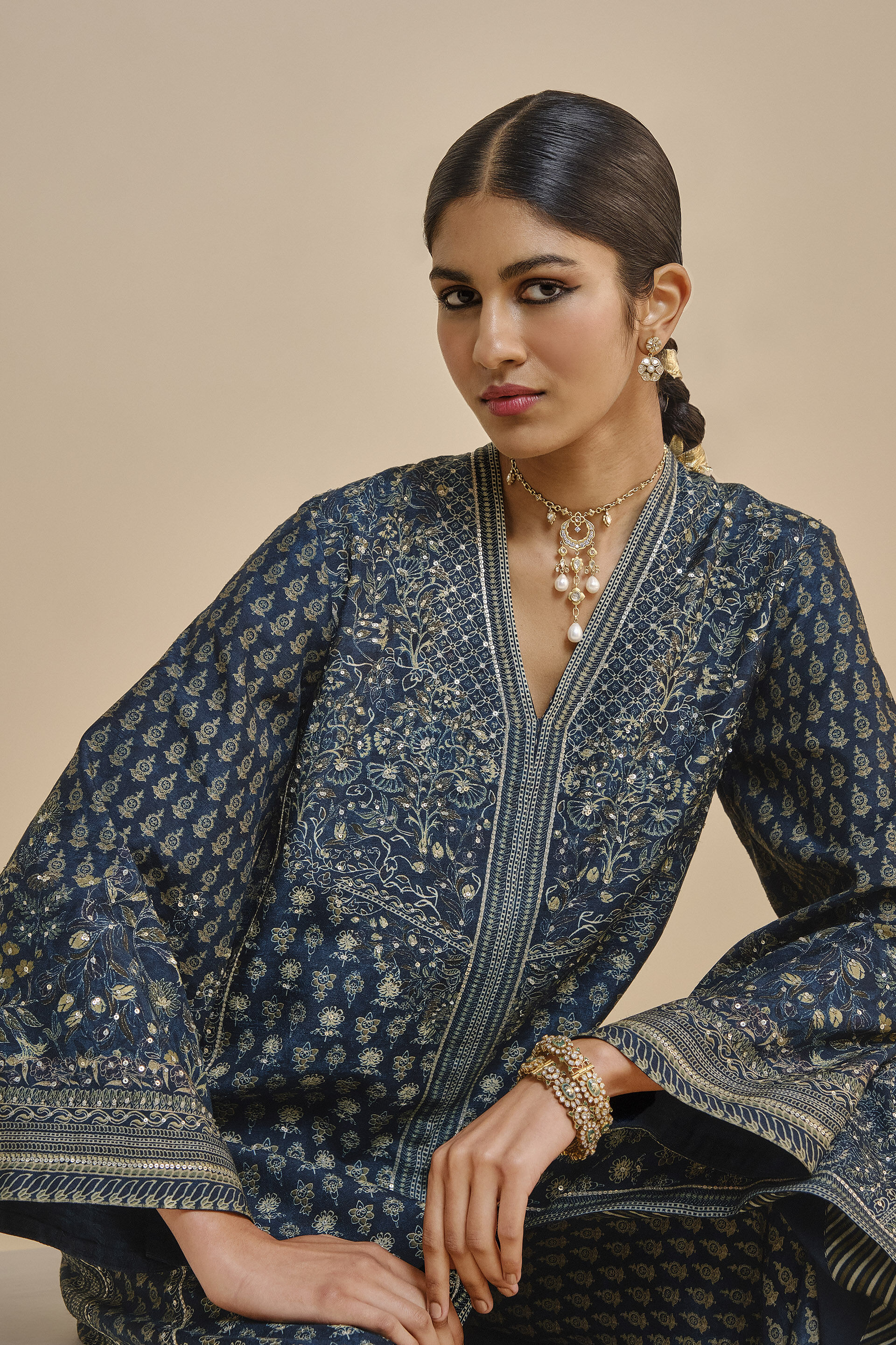 Androsa Silk Jacket Set - Blue, Blue, image 4