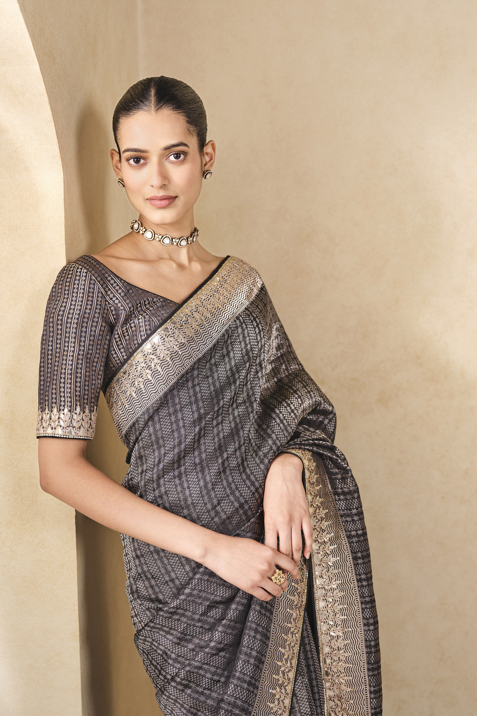 Avabha Handwoven Benarasi Silk Saree - Grey, Grey, image 8