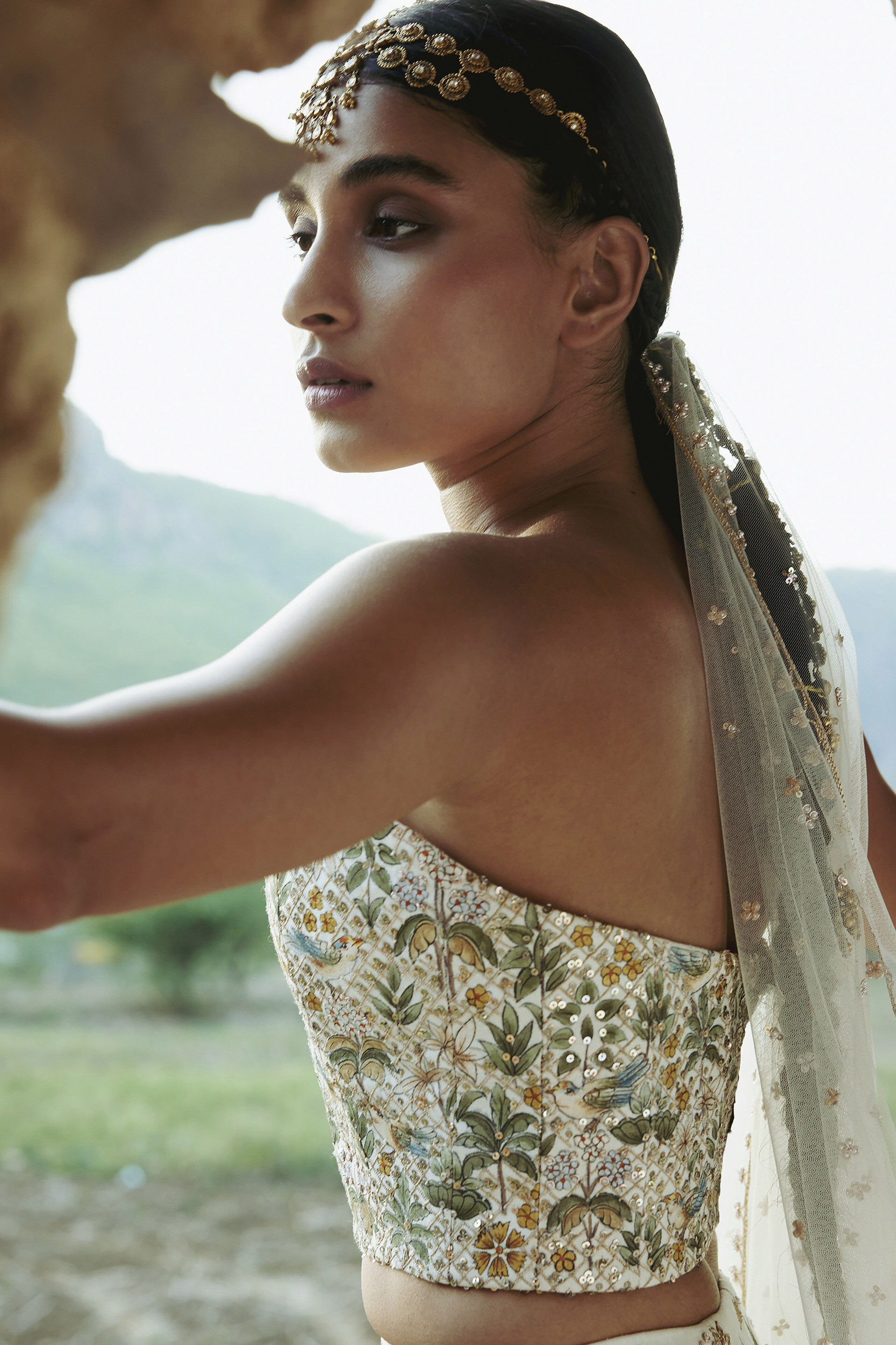 Urvara Hand-painted Pichhwai Silk Skirt Set - Ivory, Ivory, image 6