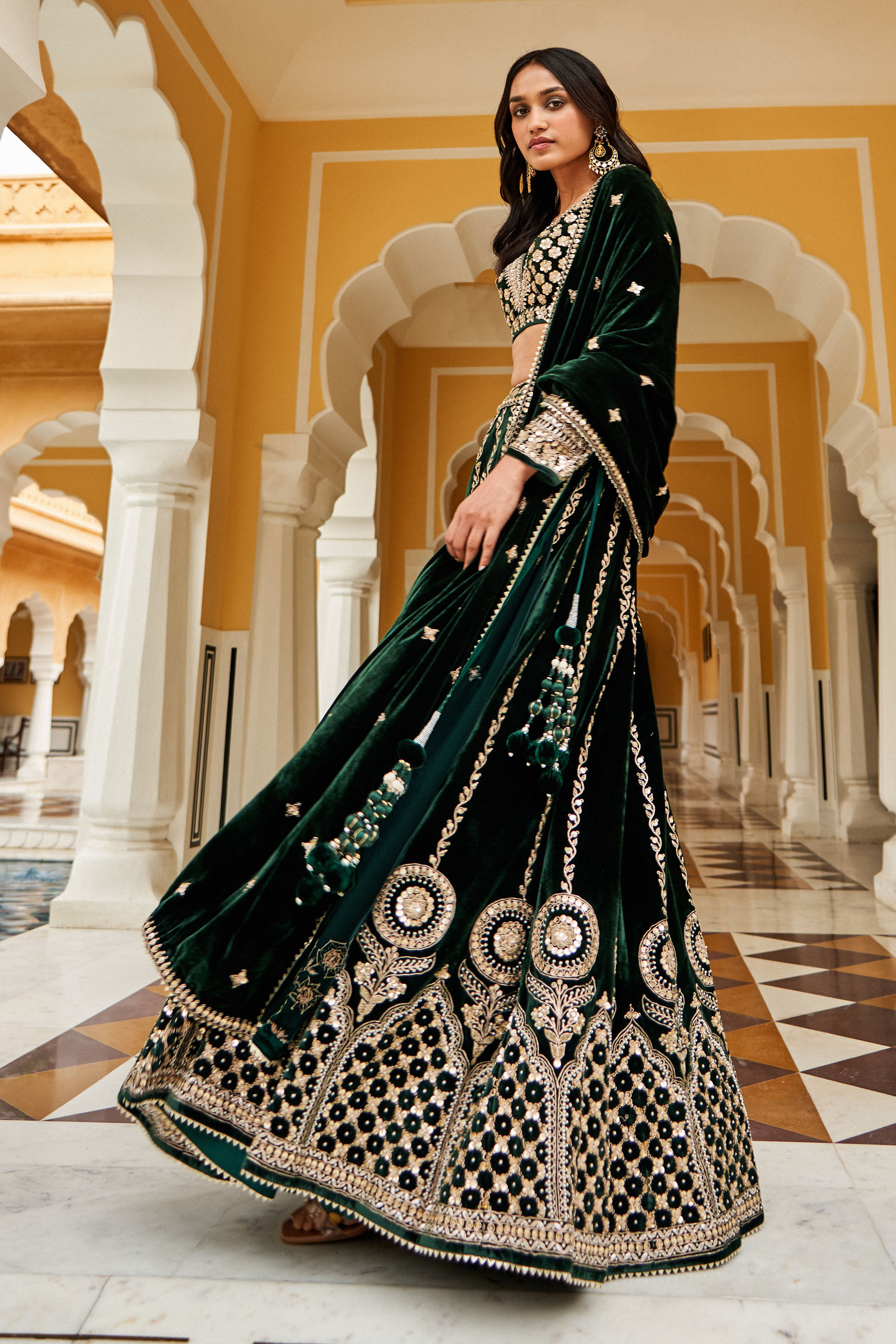 Meera Green Blackout Satin Lehenga - Black Thread Co