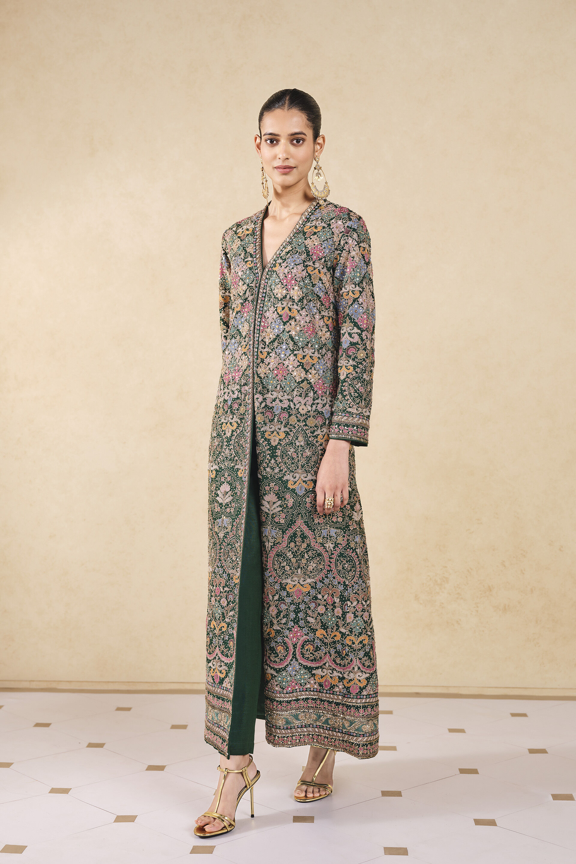 Symphony Of The Wildforest Embroidered Silk Jacket Set - Green, Green, image 2