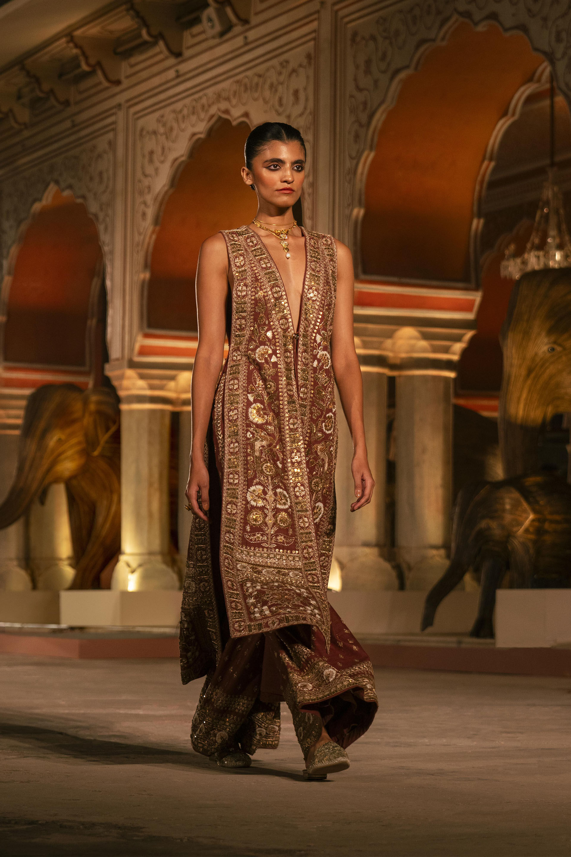 Songs Of Harmony Zardozi & Embroidered Cord Silk Set - Brown, Brown, image 6