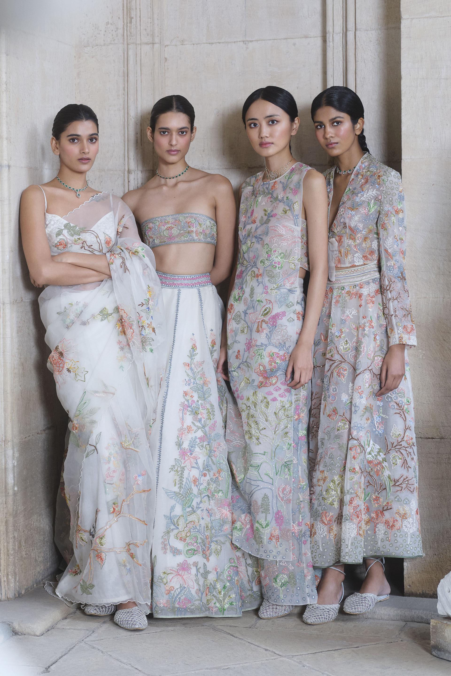 Forestglow Hand-embroidered SEWA Silk Tabard Set - Ivory