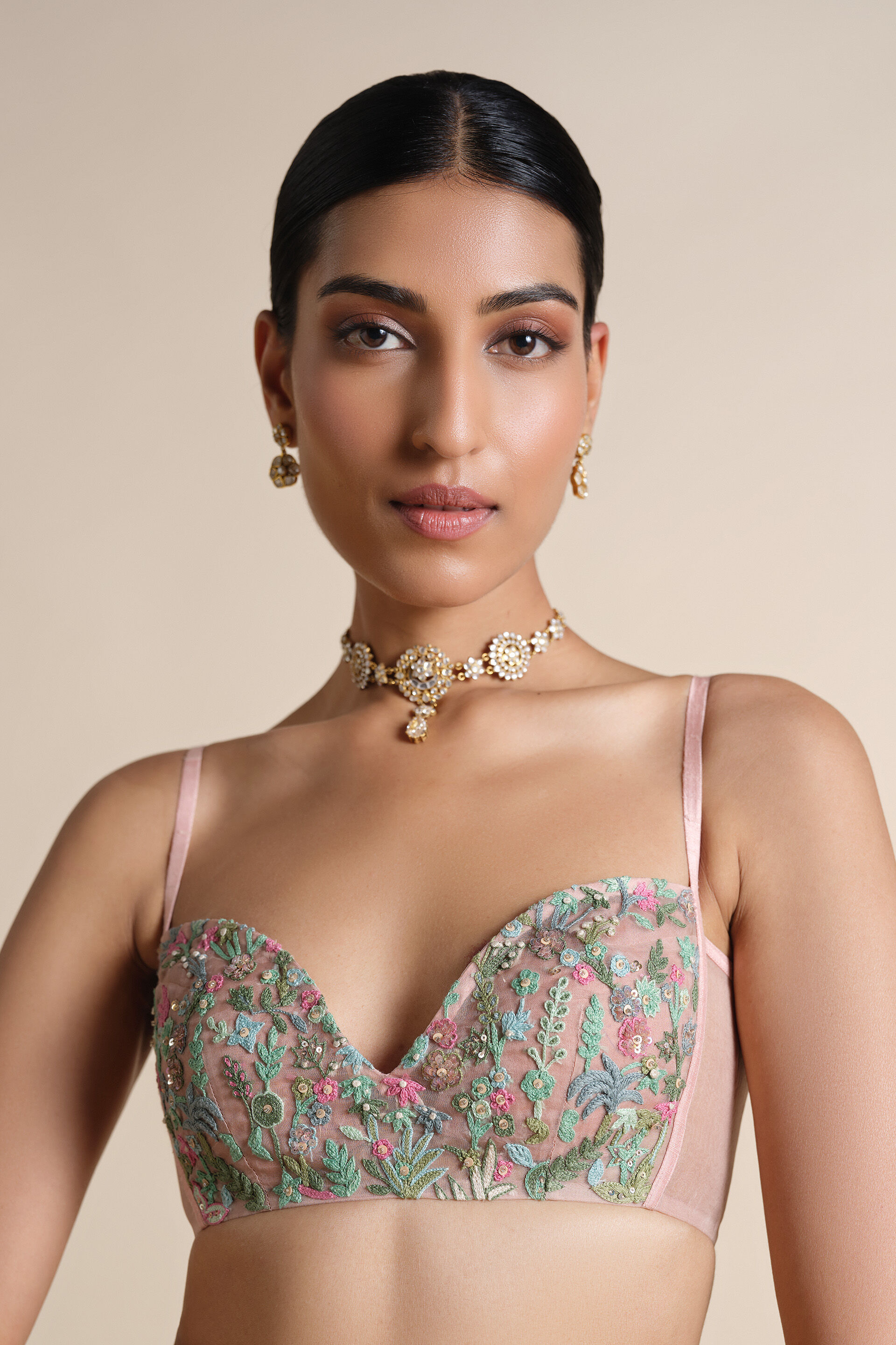 Bluma Embroidered Silk Choli - Blush, Blush, image 1