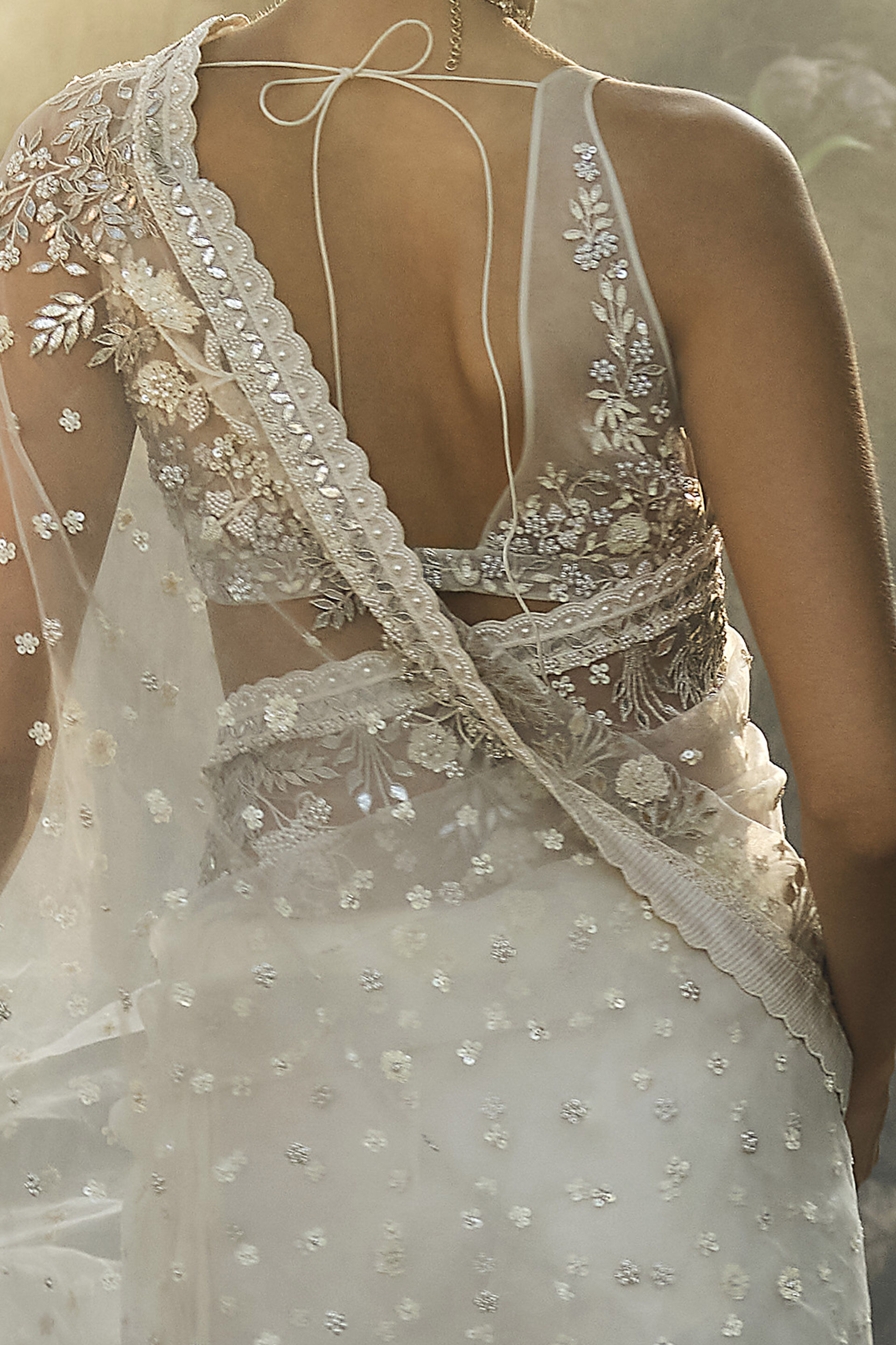 Waterway Embroidered Silk Saree - Ivory, Ivory, image 3