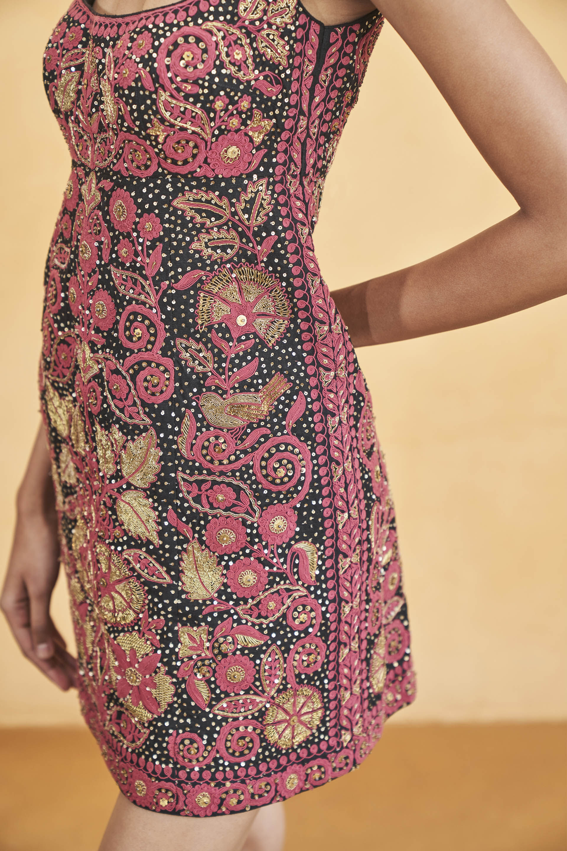 Nocturnal Wilderness Embroidered Cord Silk Dress - Black, Black, image 5