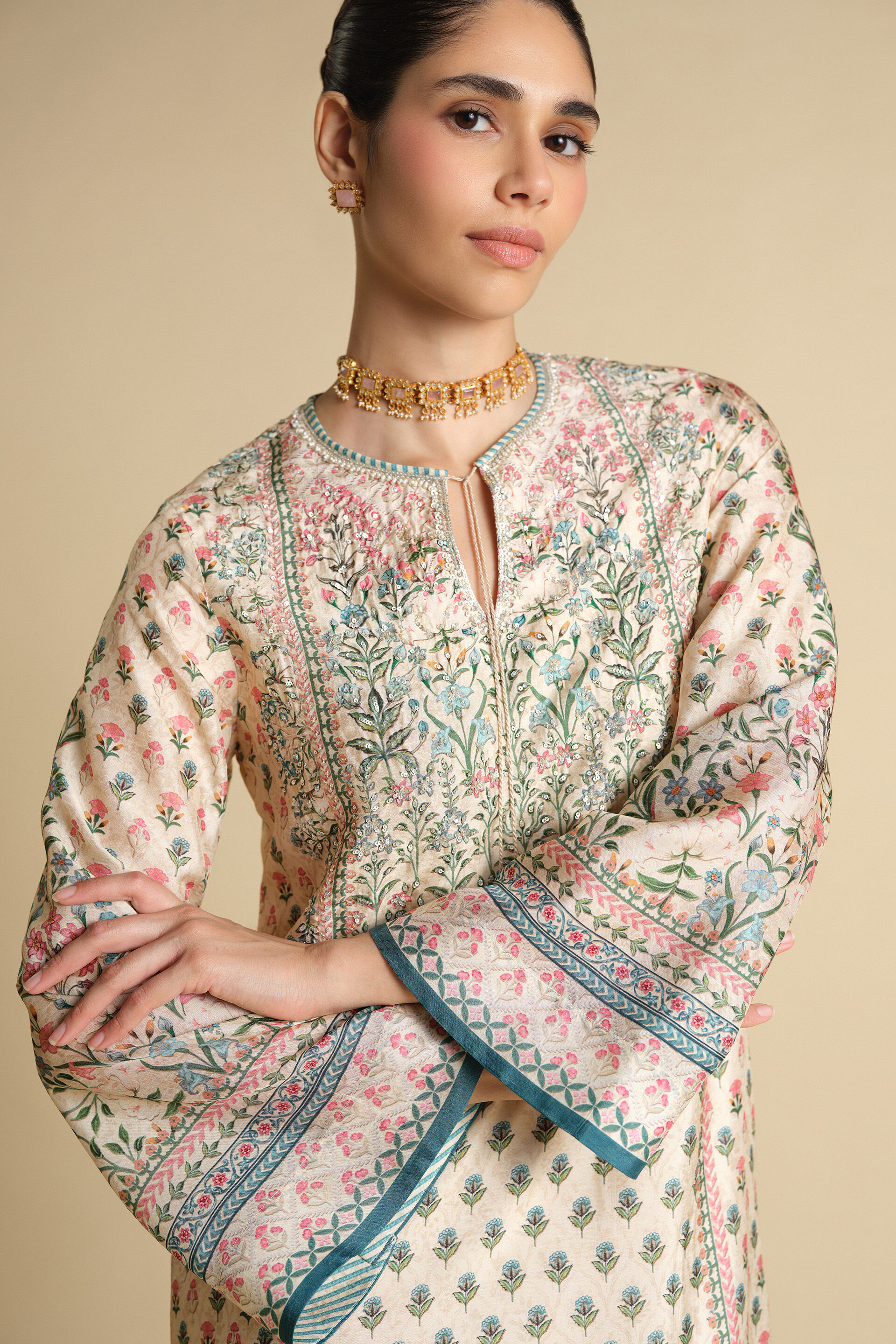 Corvus Embroidered Silk Kaftan - Blush, Blush, image 5