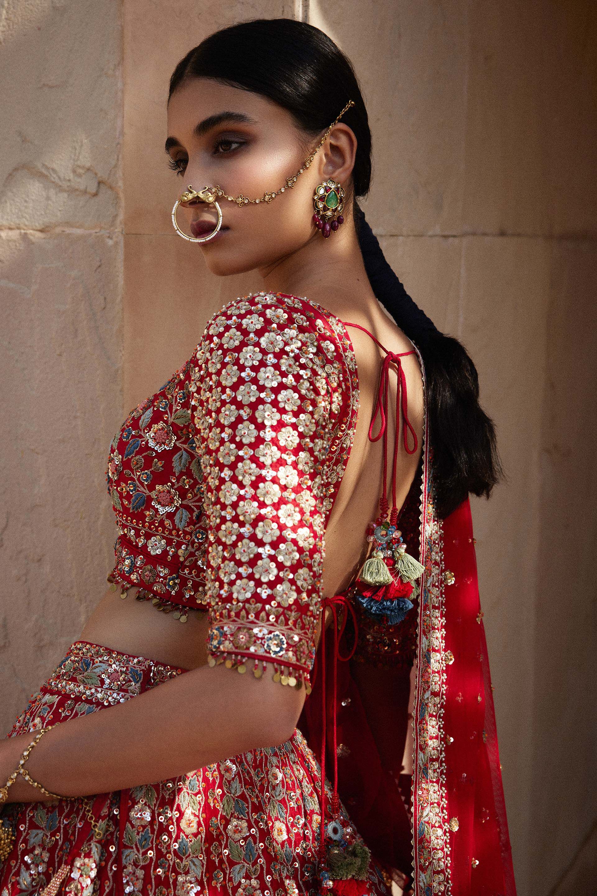 Adhira Gota Patti & Resham Silk Lehenga - Red, Red, image 4