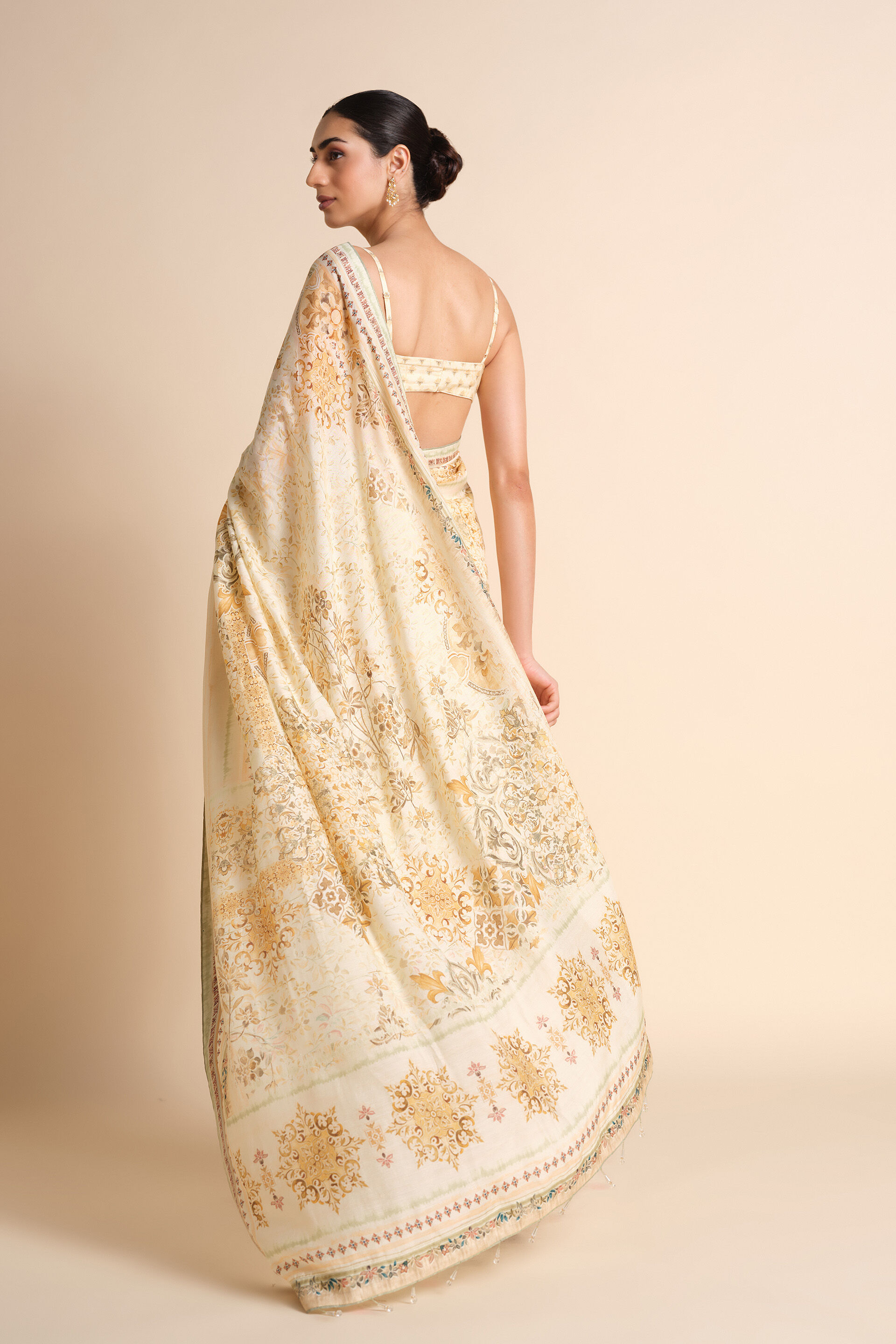 Vanora Printed Saree - Cream, Cream, image 2