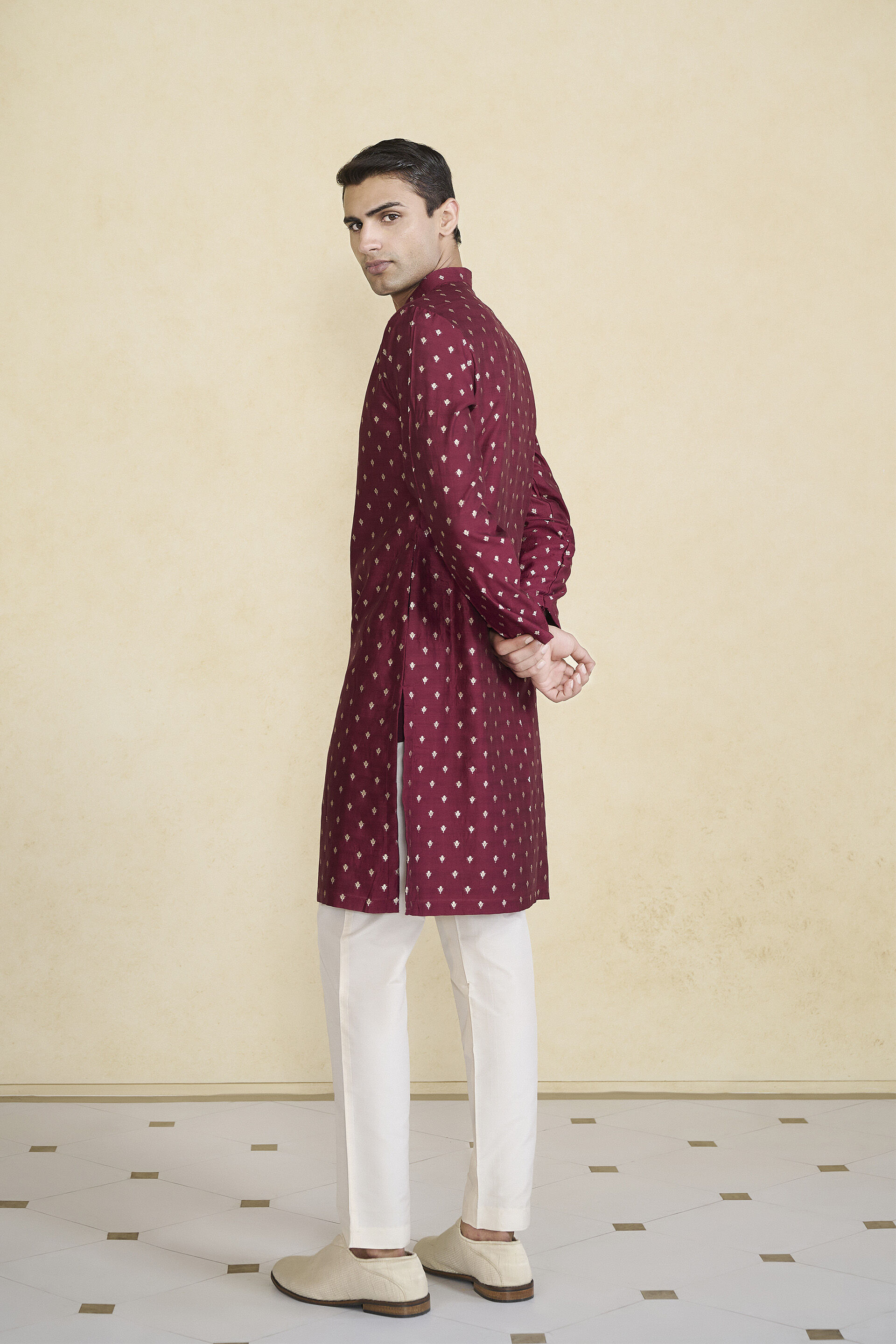 Zamurad Handwoven Benarasi Silk Kurta - Plum, Plum, image 2