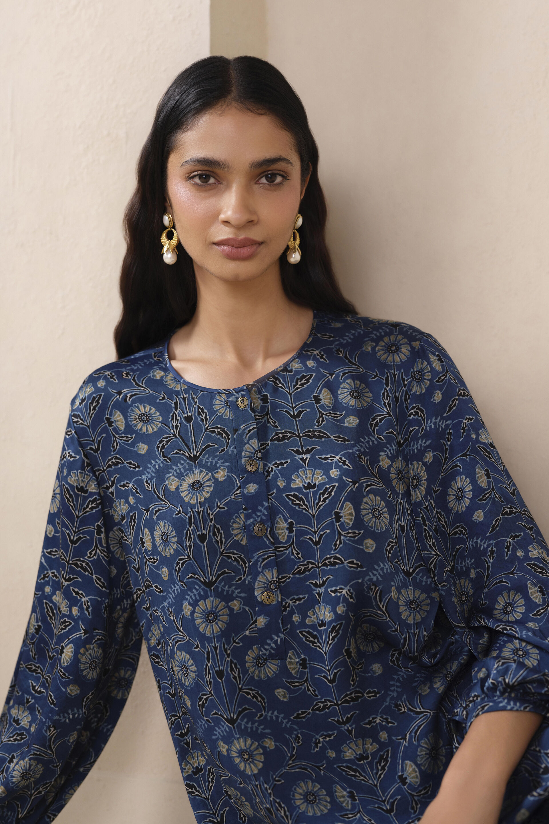 Jurra Ajrakh Hand-block Printed Co-ord in Blue, Blue, image 3