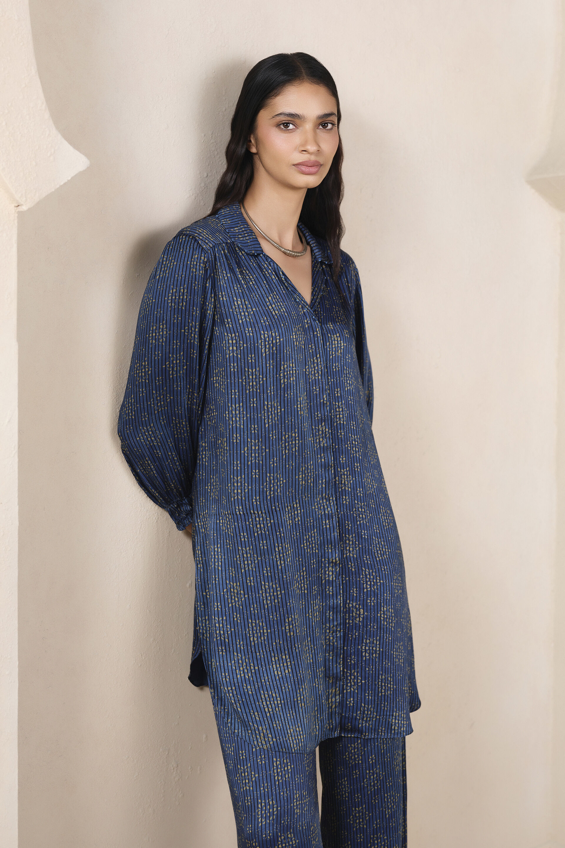 Moda Ajrakh Hand-block Printed Co-ord in Blue, Blue, image 3