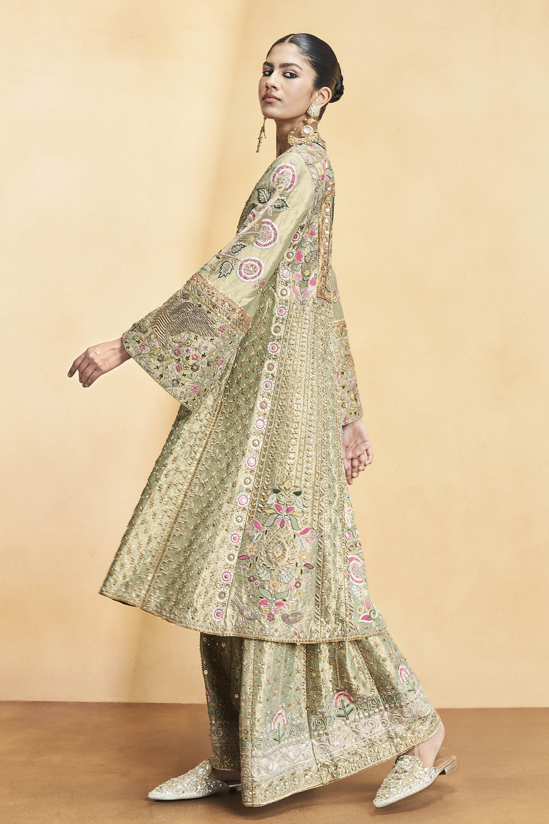 Melody Of The Flowers Embroidered Zardozi Sharara Set - Sage, Sage, image 3