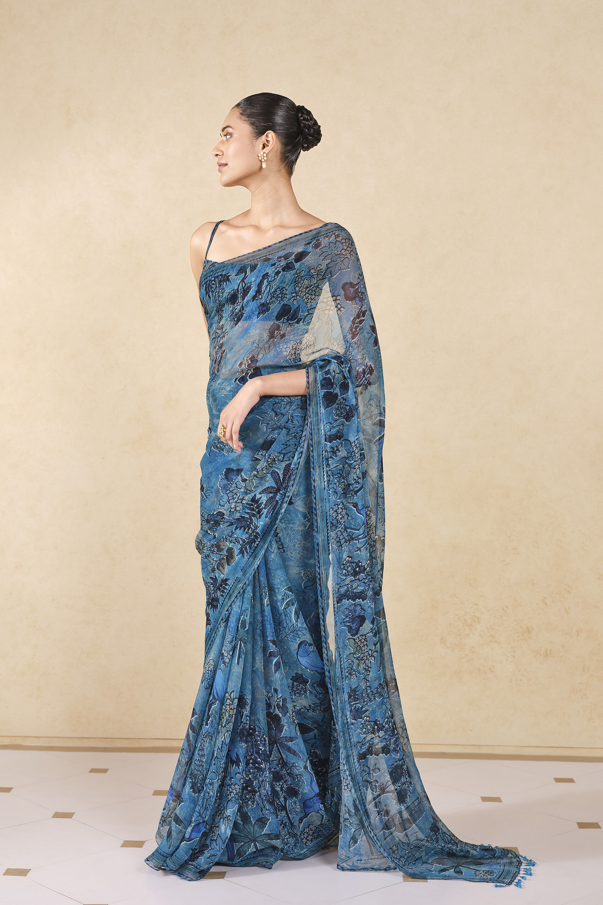 Avis Printed Saree - Blue, Blue, image 3