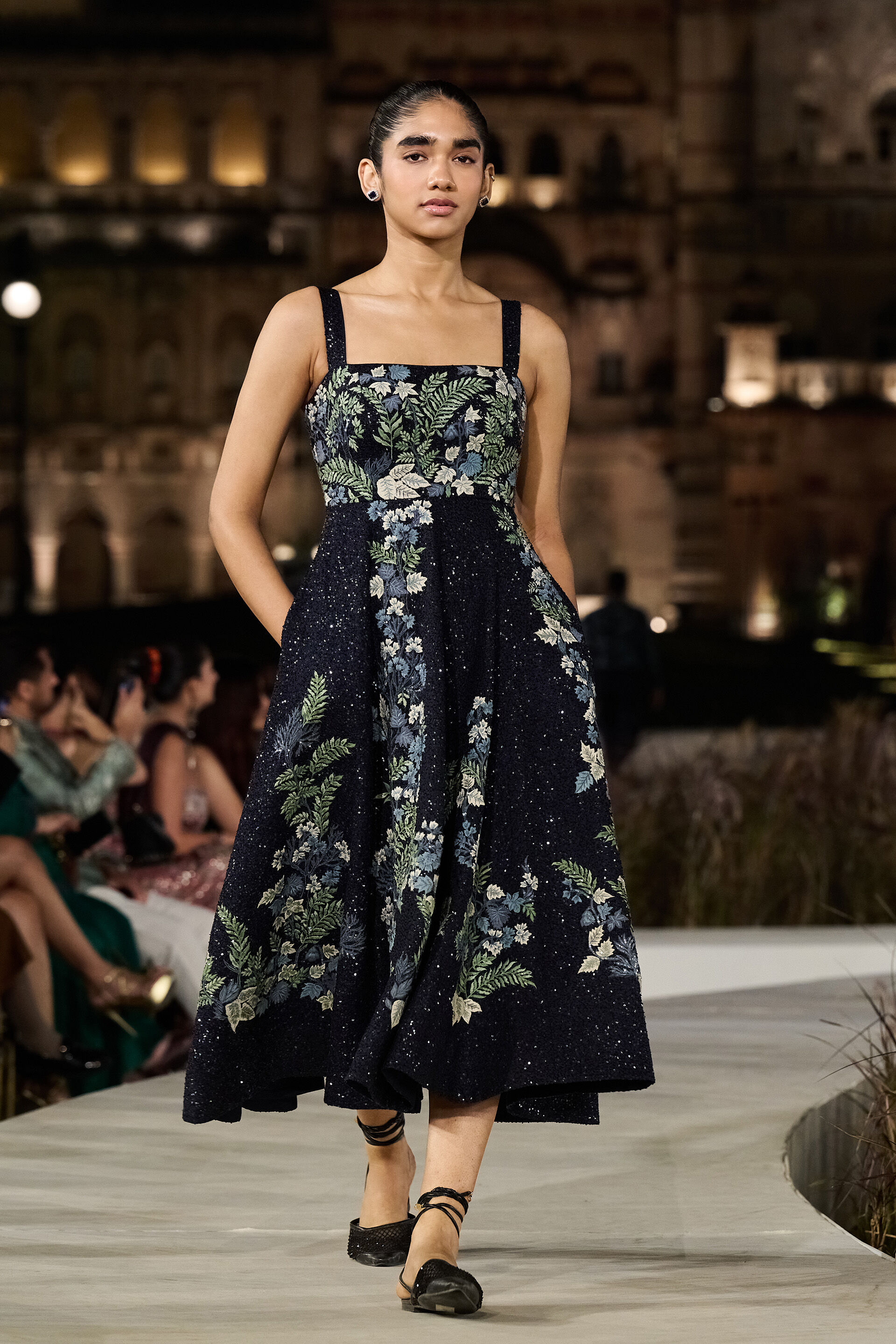 Fenrir Embroidered Silk Dress - Blue