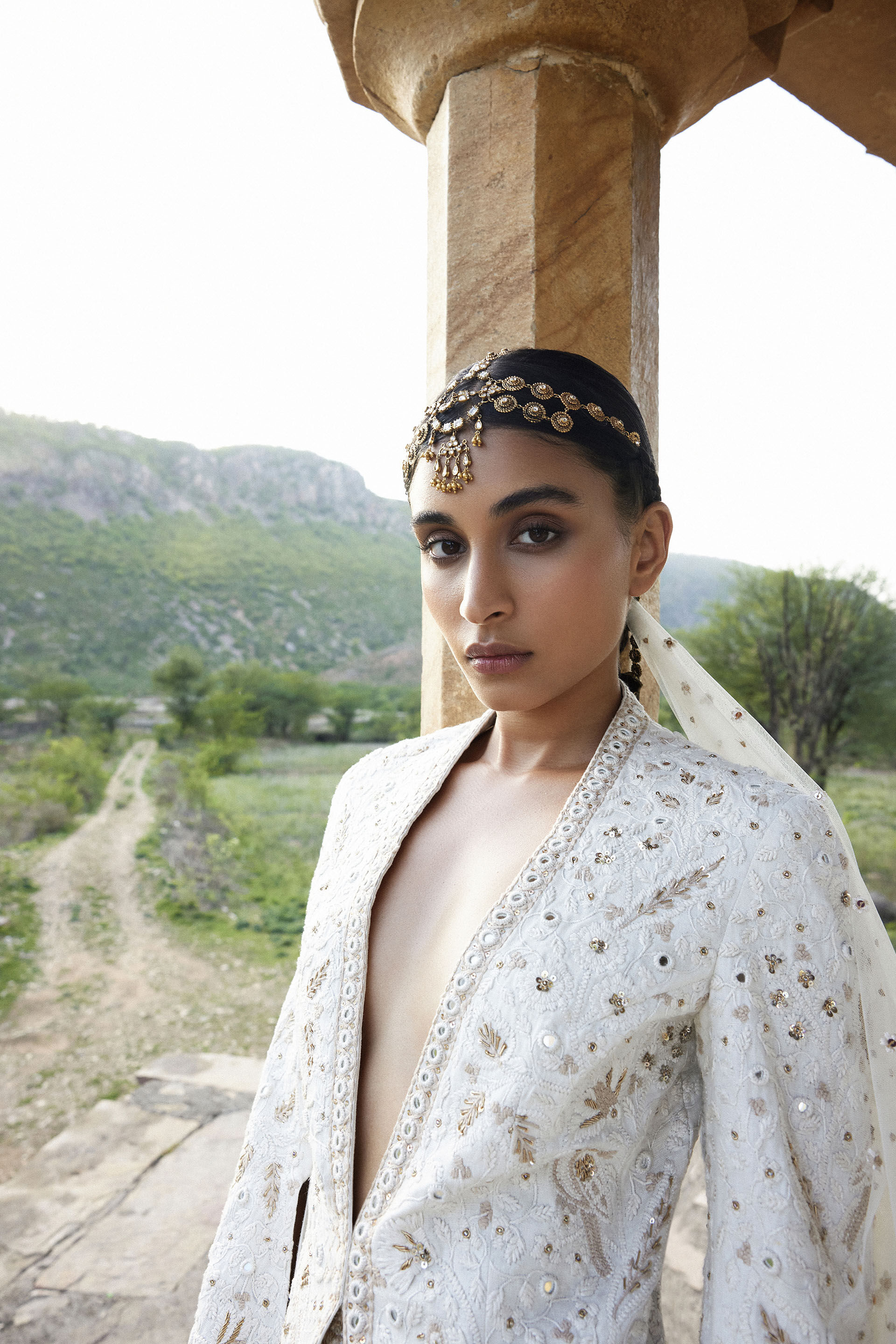 Sikara Mirror & Zardozi Silk Gharara Set - Ivory, Ivory, image 3