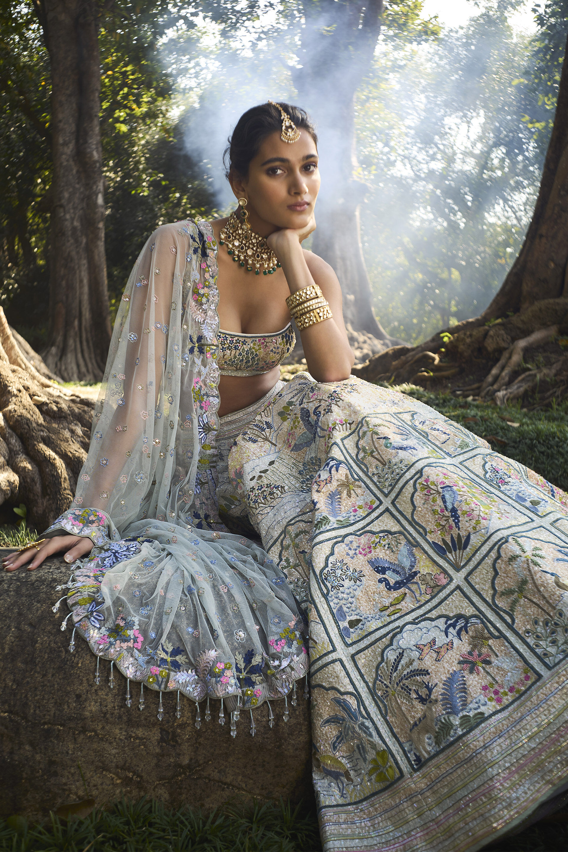 Woodelia Embroidered Silk Lehenga Set - Natural, Natural, image 3