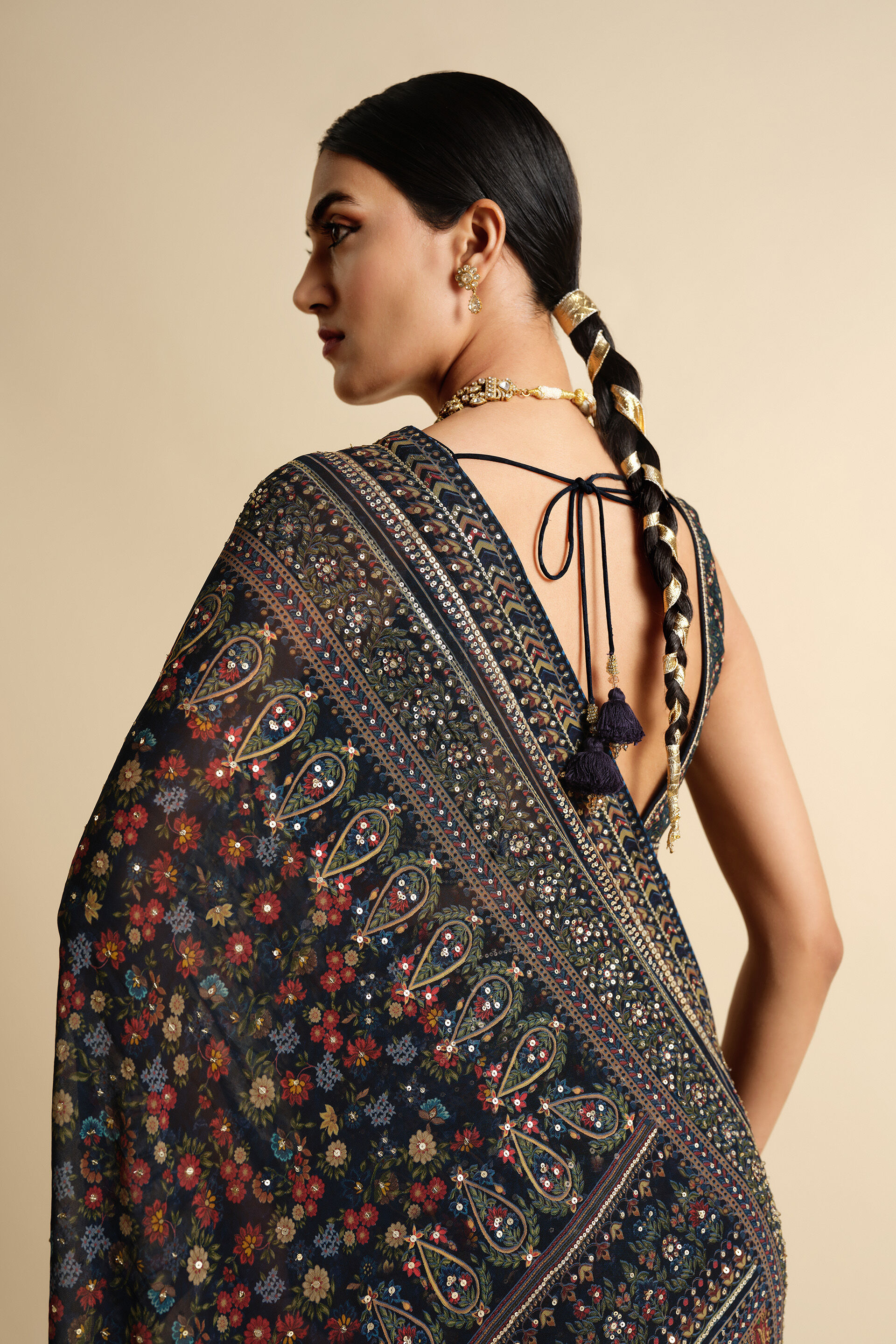 Amalaka Sequin Georgette Saree, Blue, image 6