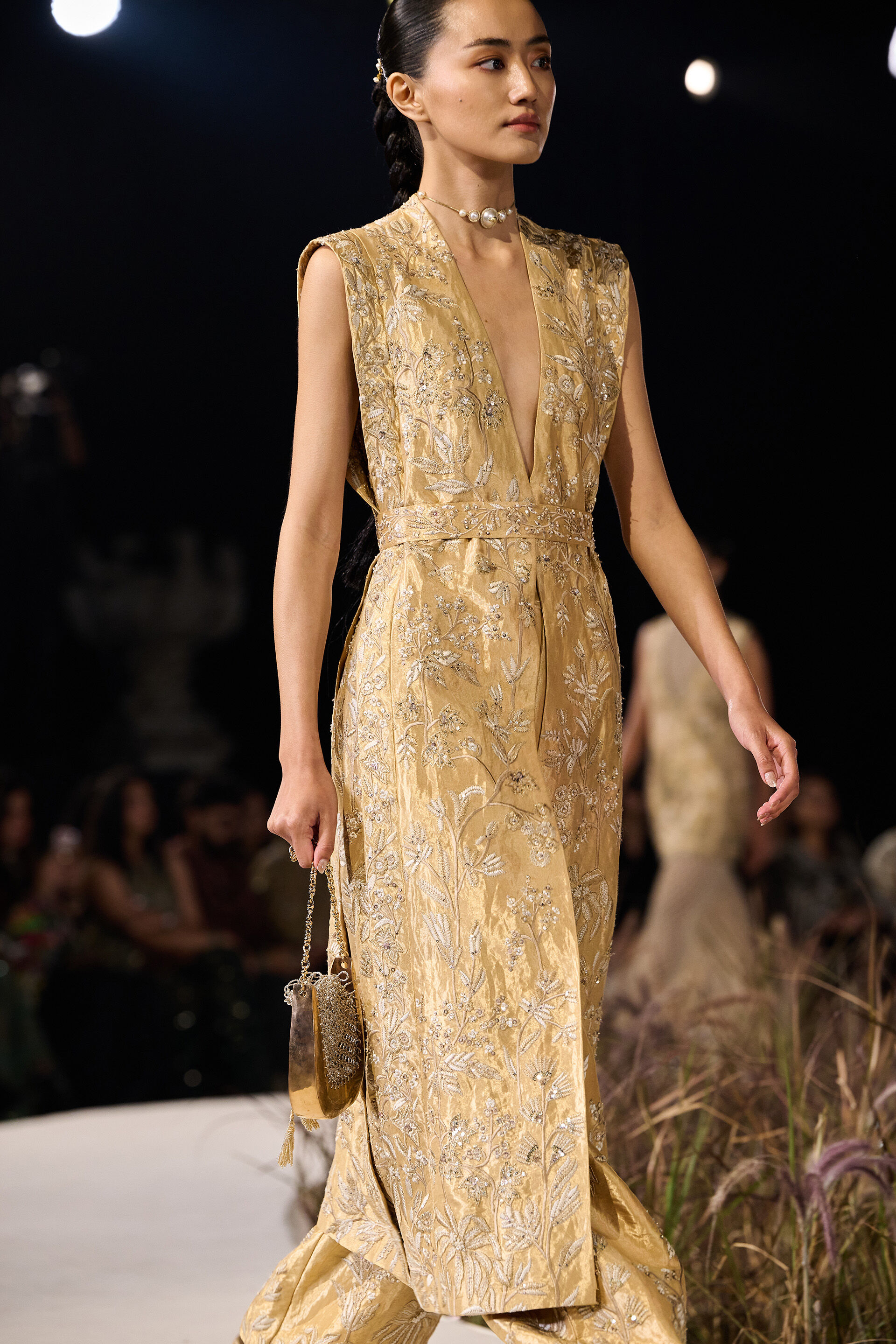 Summerfern Embroidered Applique Silk Co-ord - Gold