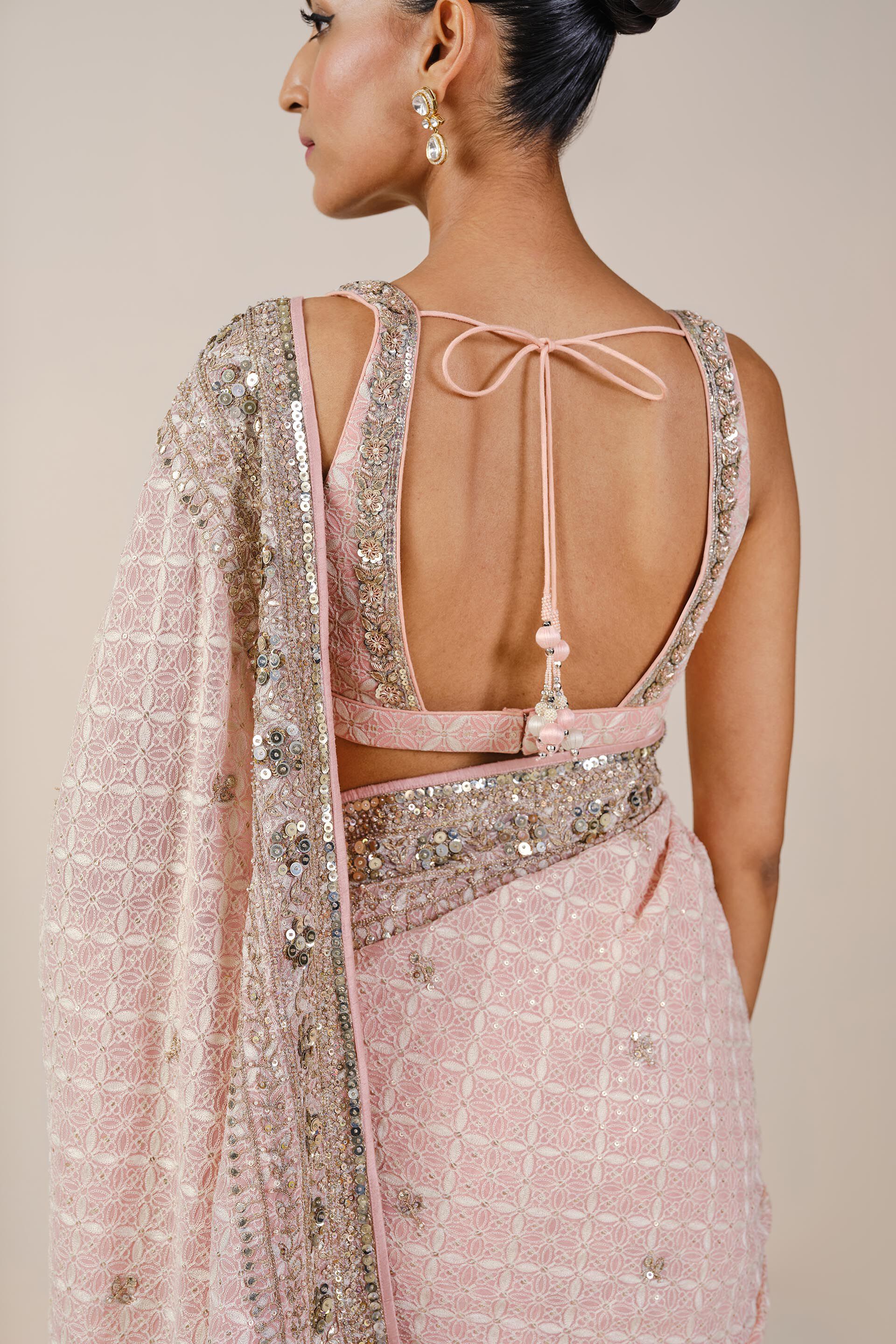 Aaloka Embroidered Georgette Saree, Blush, image 5