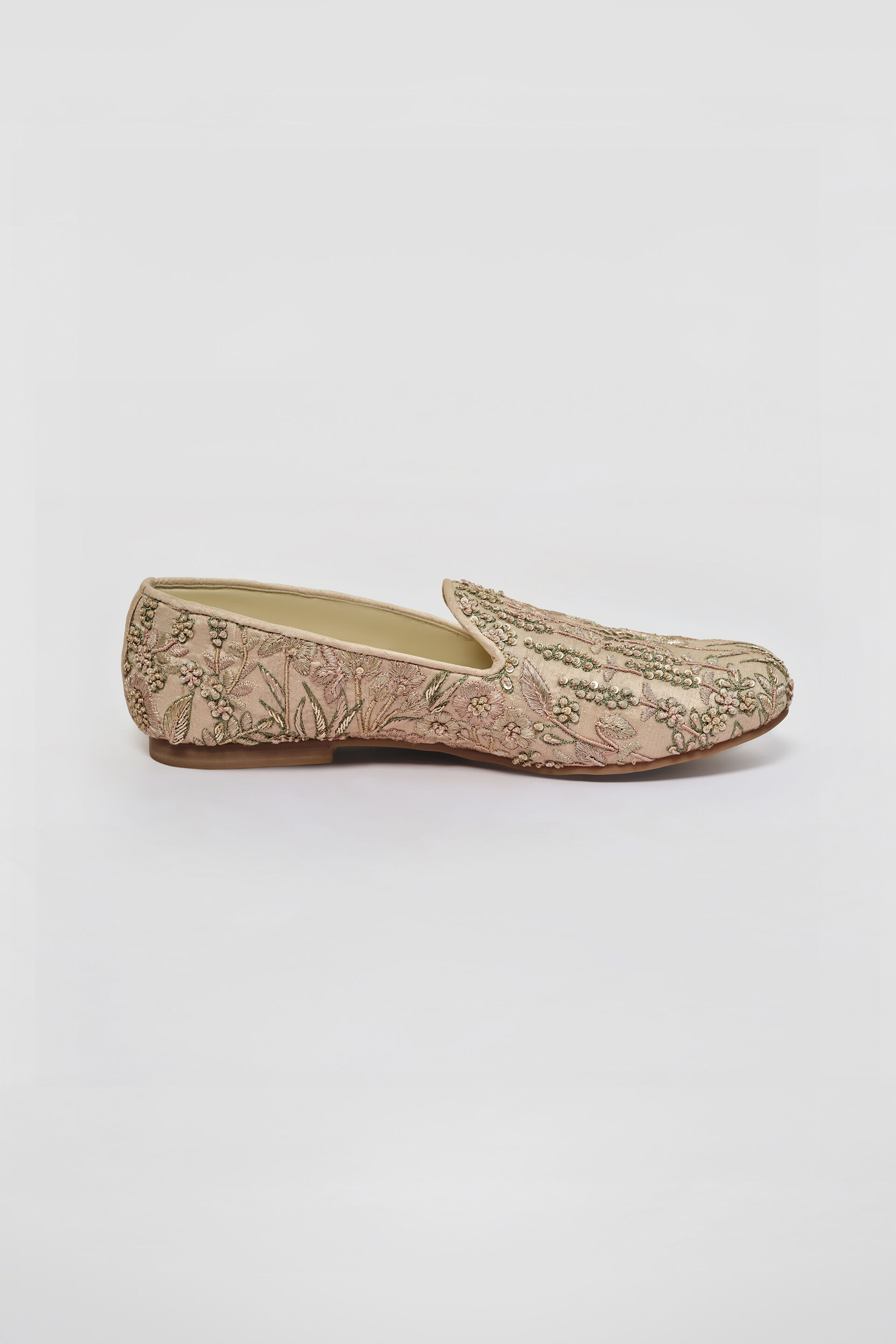 Shahrazad Embroidered Silk Mojris - Champagne, Champagne, image 2