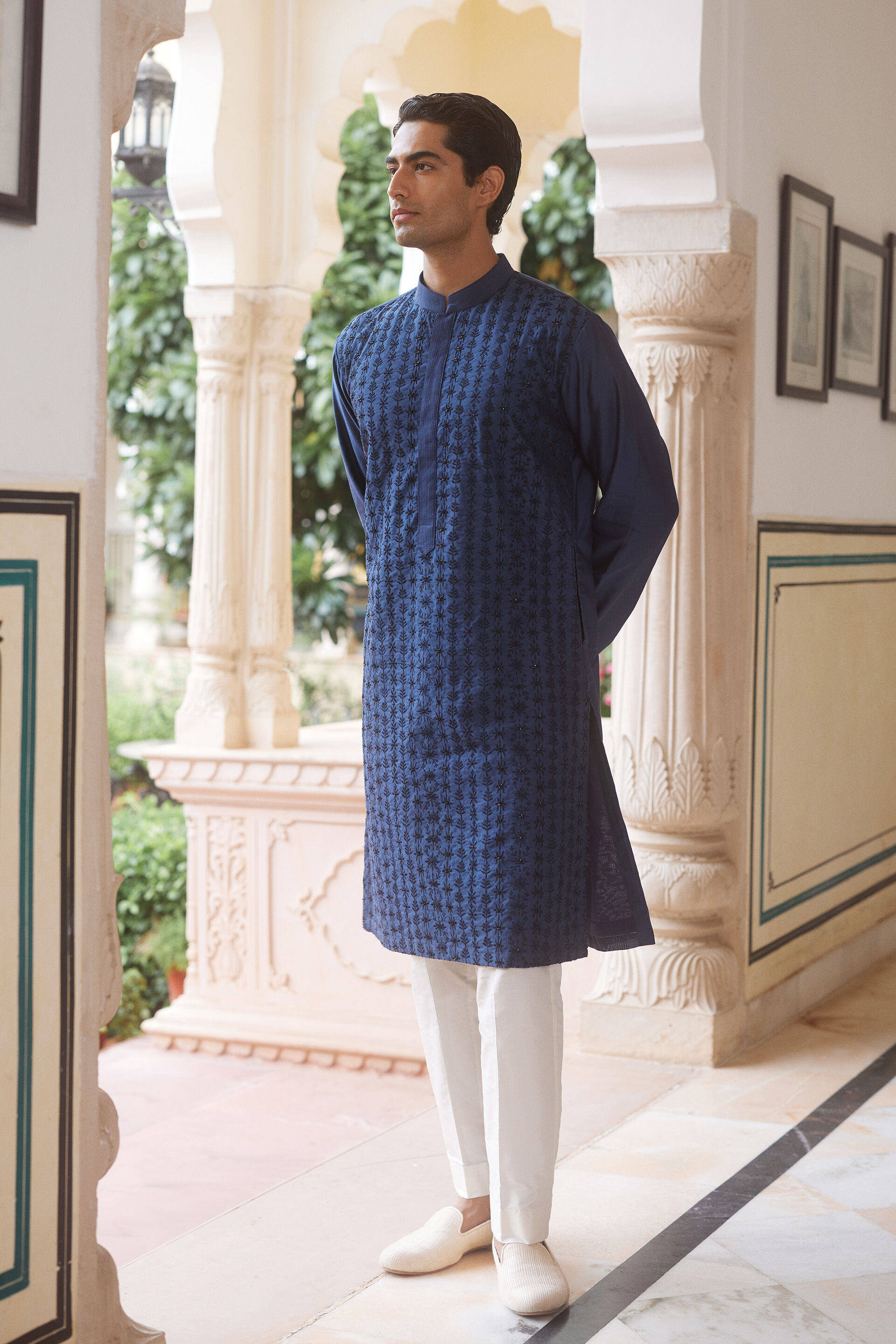 Raghav Embroidered Silk Kurta - Indigo, Indigo, image 1