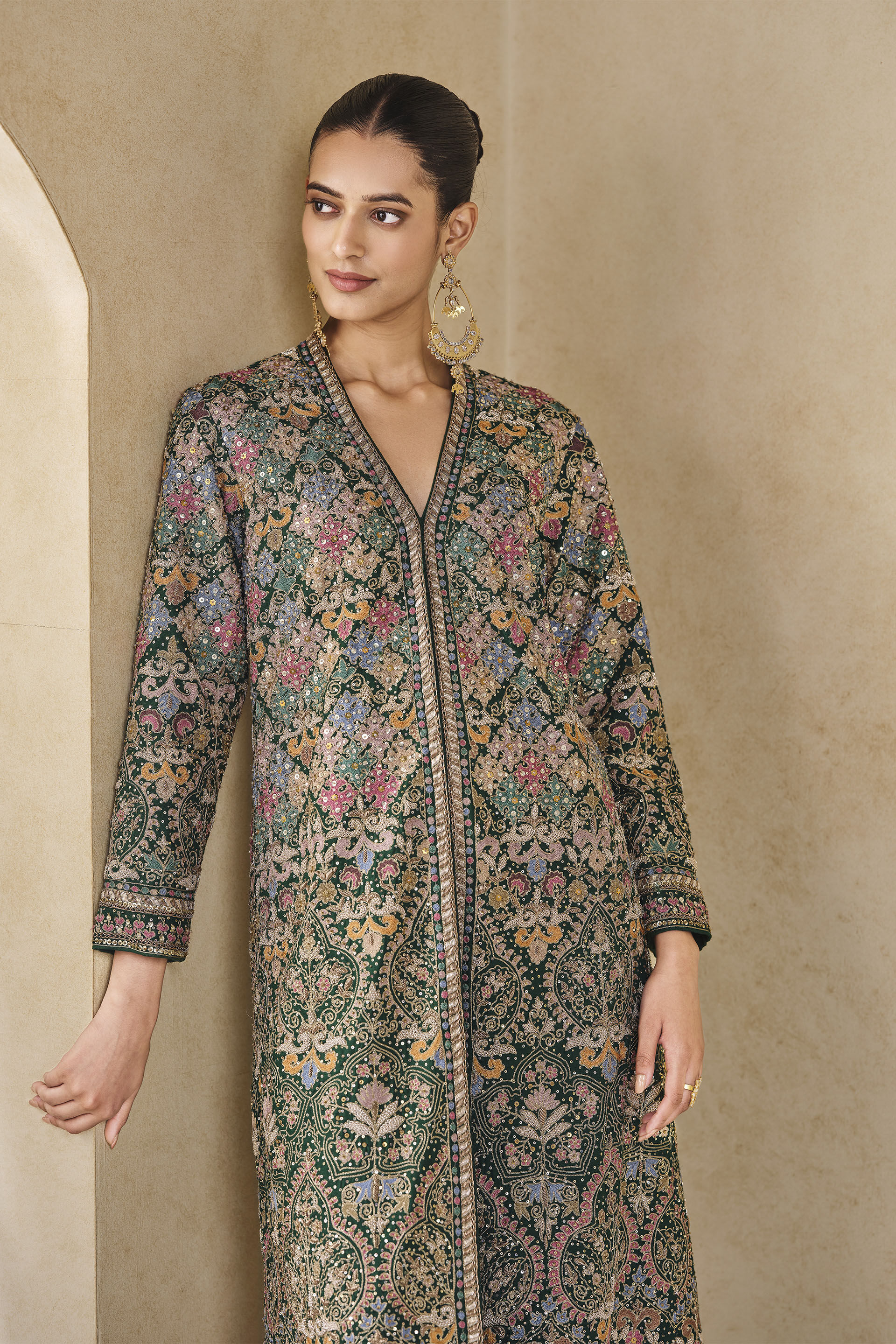 Symphony Of The Wildforest Embroidered Silk Jacket Set - Green, Green, image 4