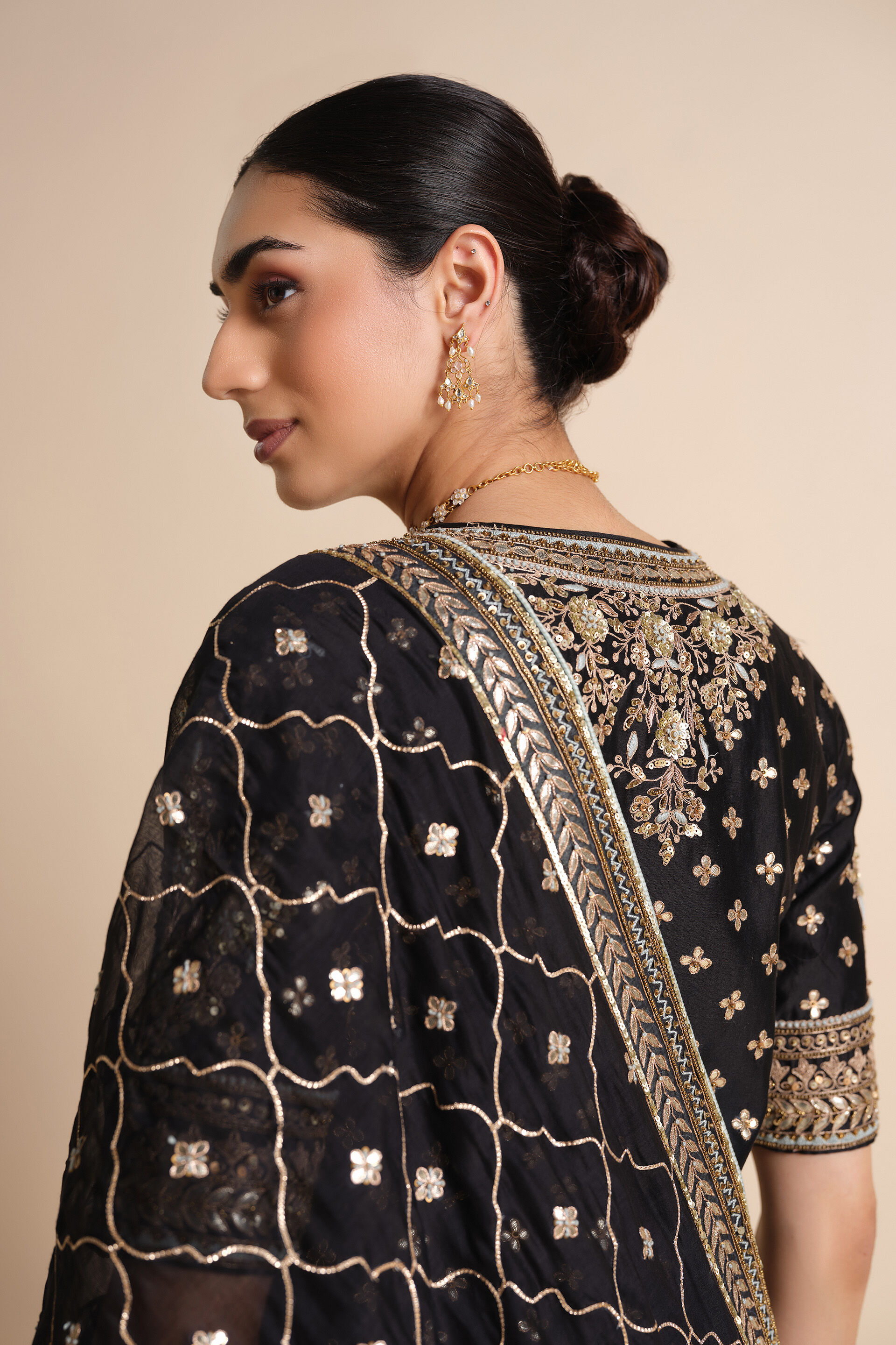Sahasra Gota Patti Silk Sharara Set - Black, Black, image 6