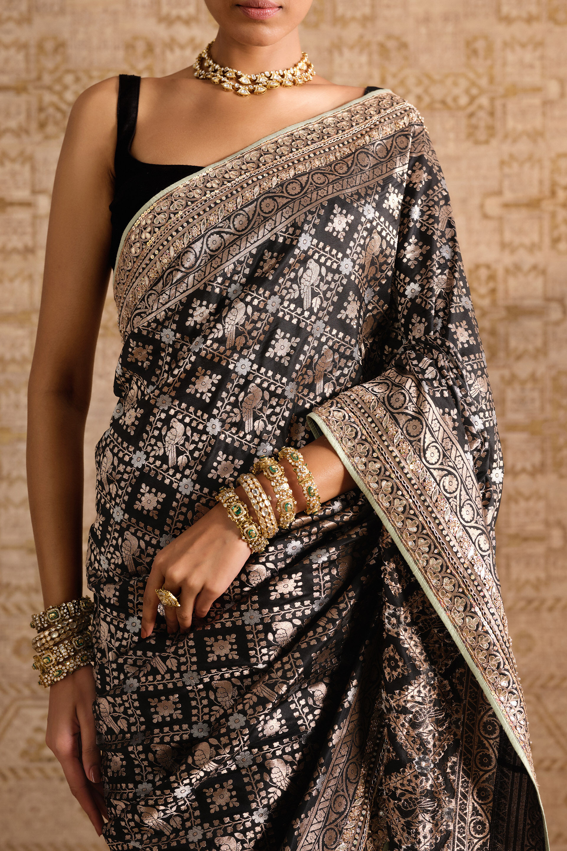 Nirjara Handwoven Benarasi Silk Saree - Black, Black, image 5