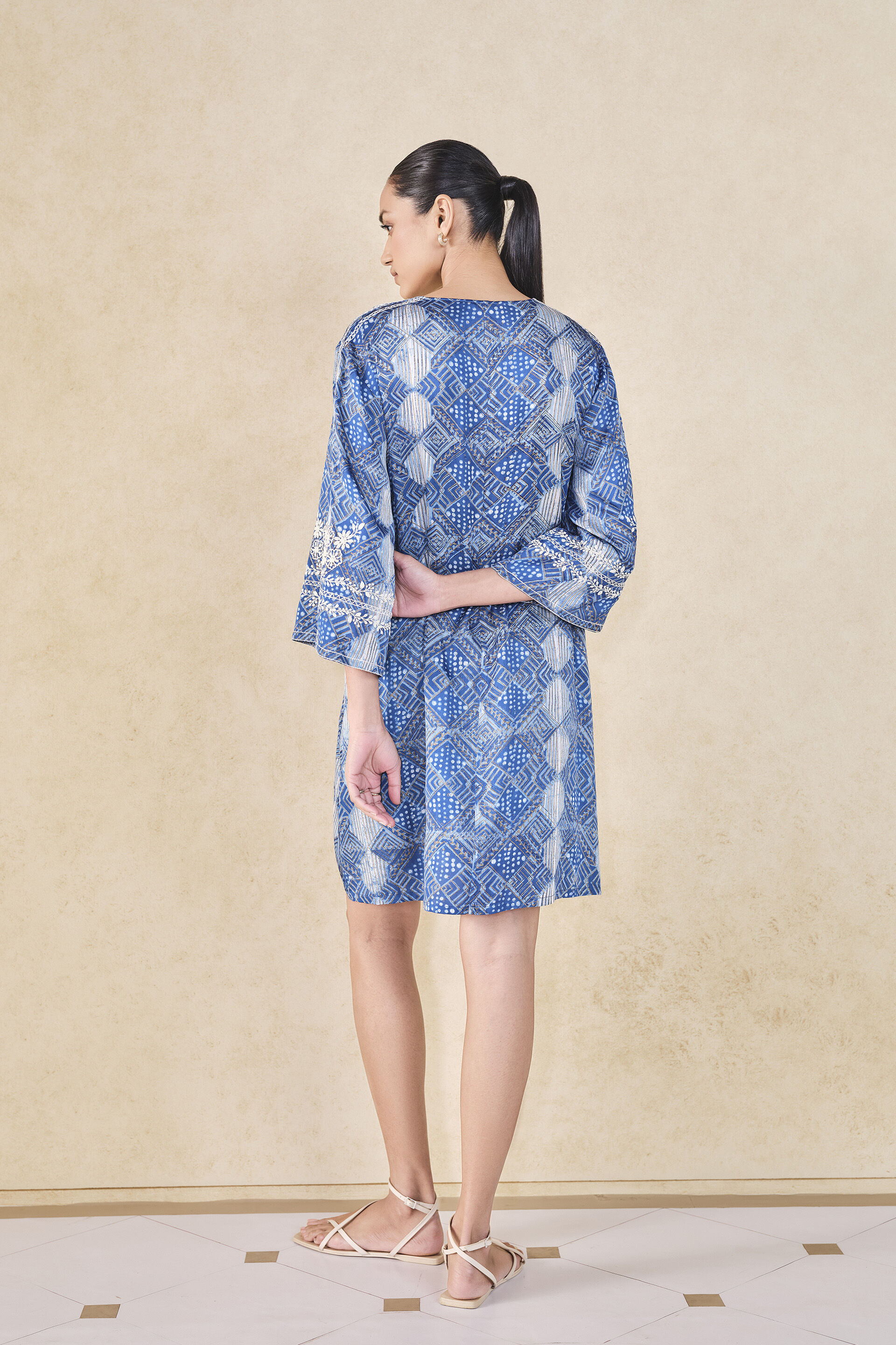 Landscape Handcrafted Dabu Dress - Blue