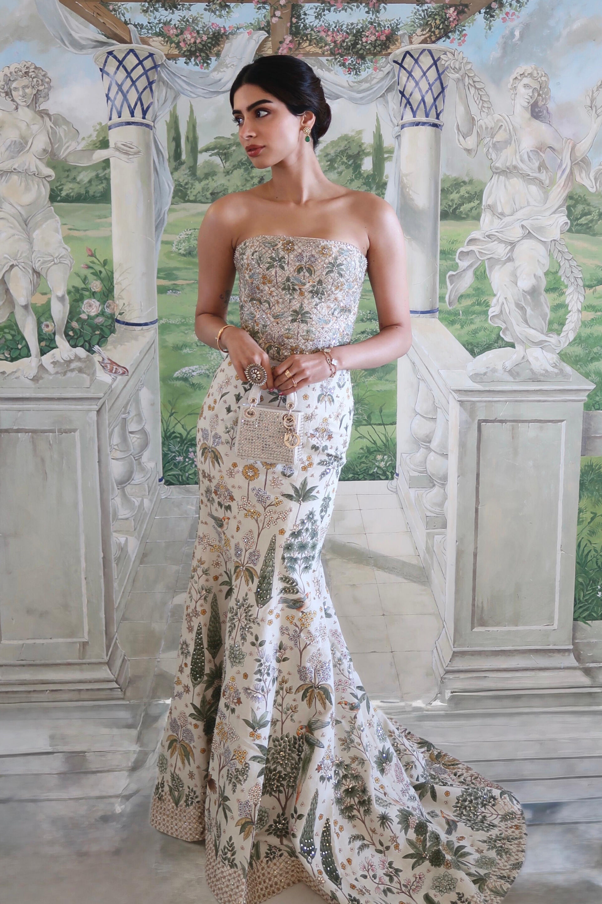 Urvara Hand-painted Pichhwai Silk Skirt Set - Ivory