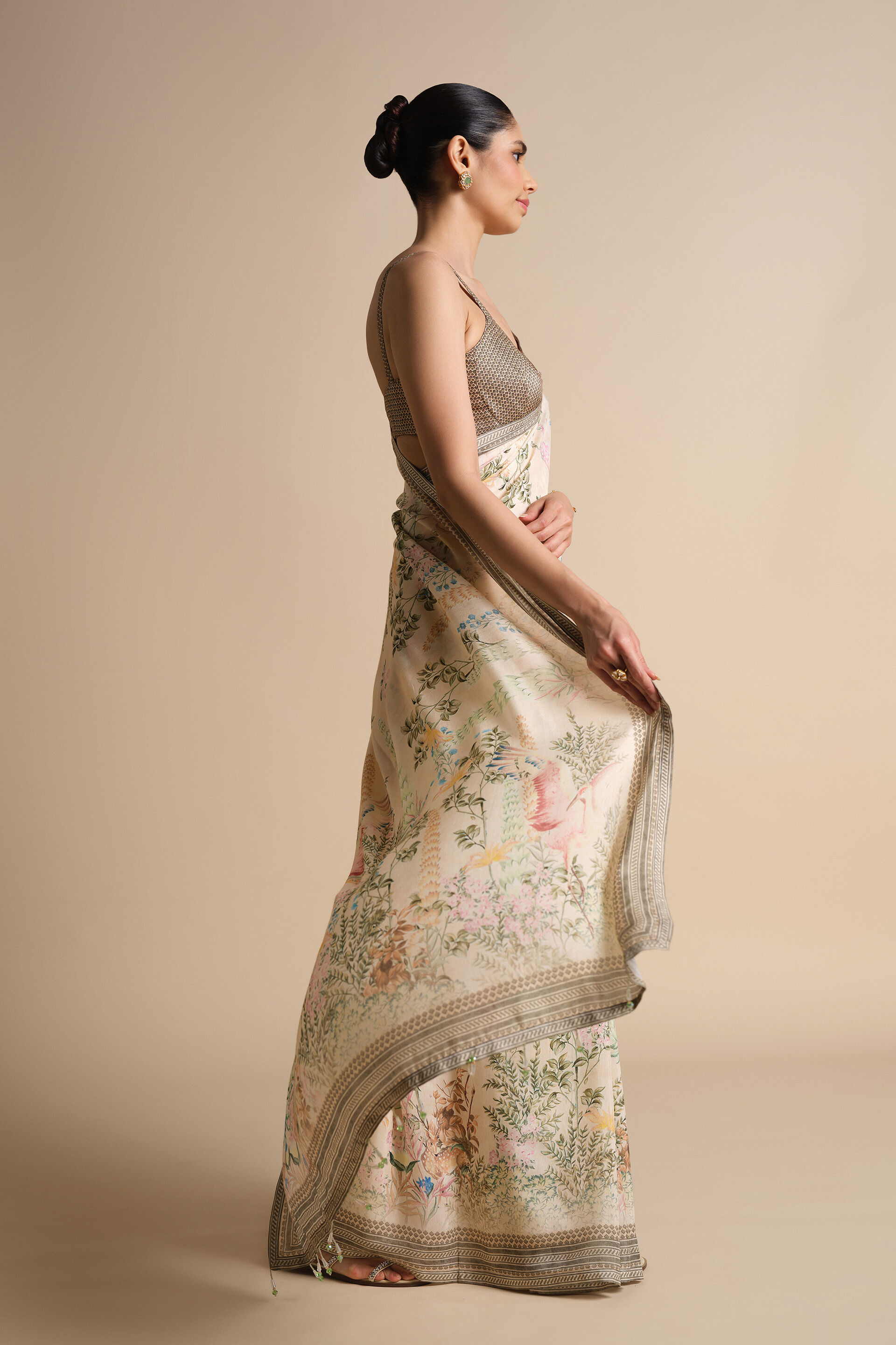 Romney Printed Saree - Natural, Natural, image 5