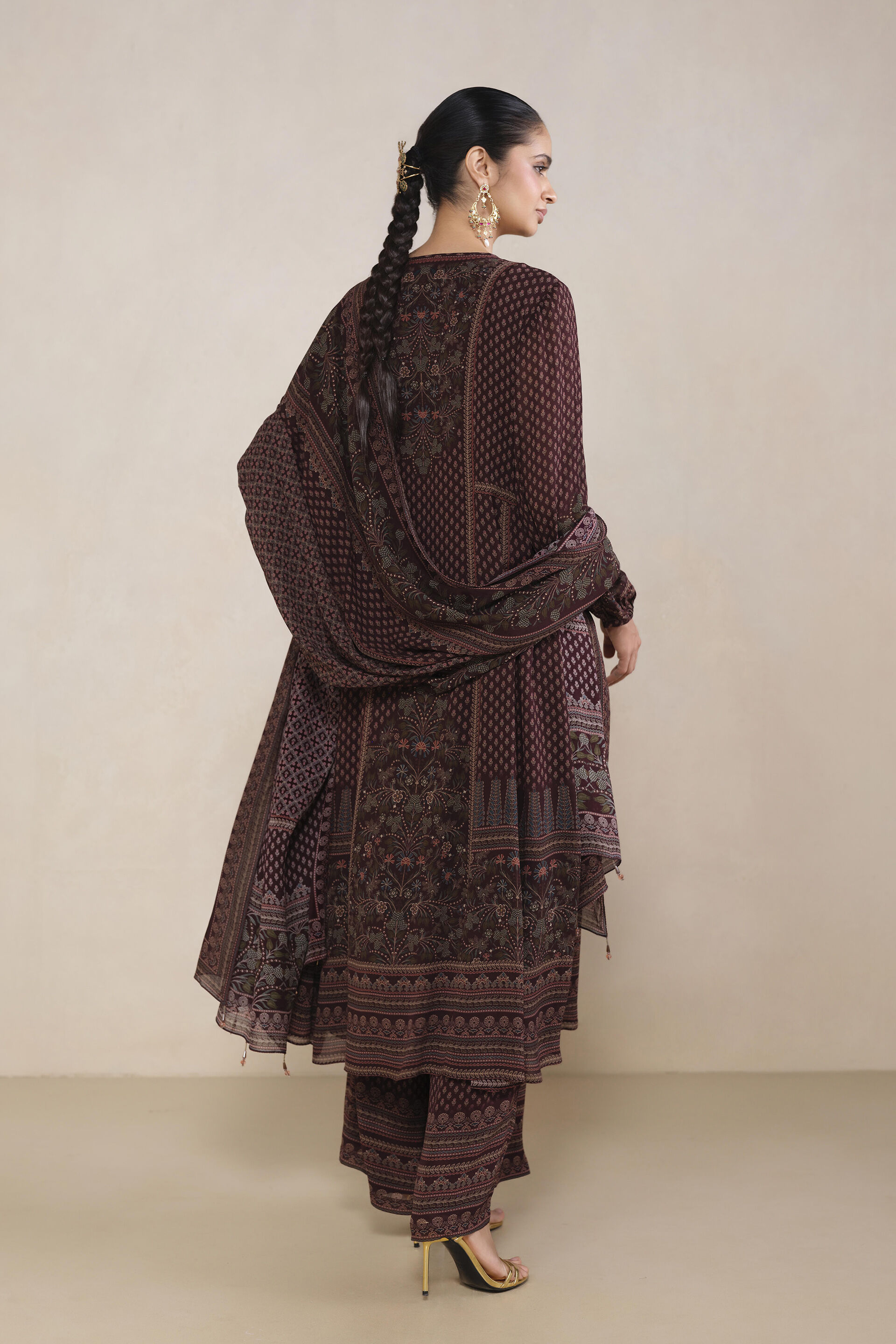 Diya Printed Suit Set in Wine