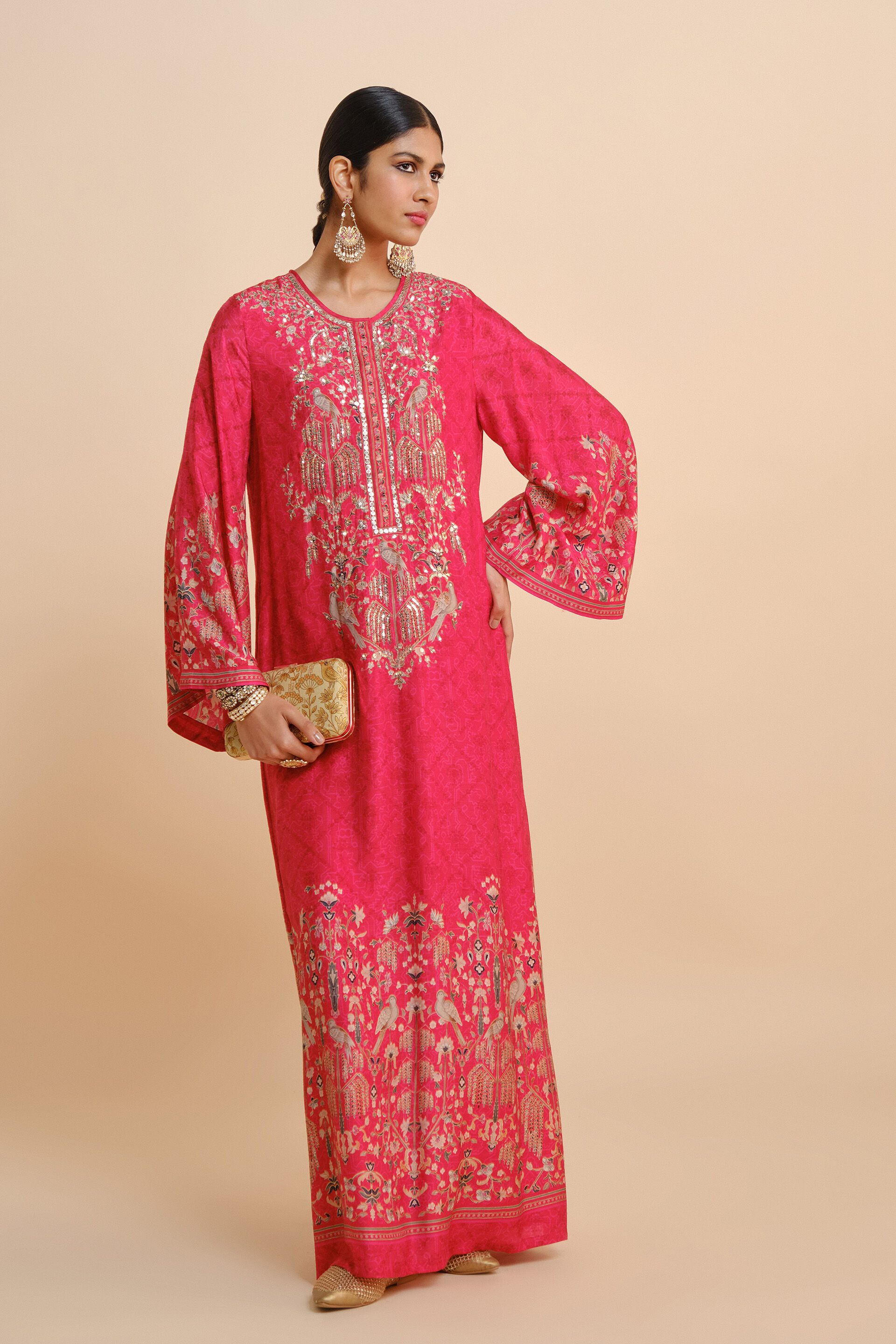 Nooraya Silk Kaftan - Red, Red, image 1