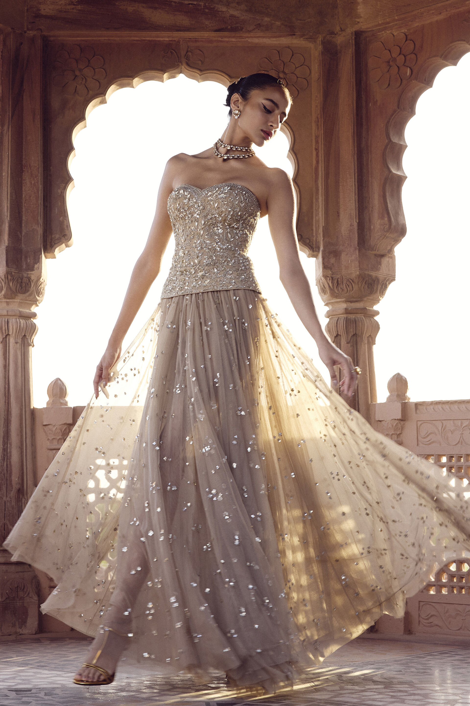 Ishra Gota PattI Skirt Set - Beige, Beige, image 5