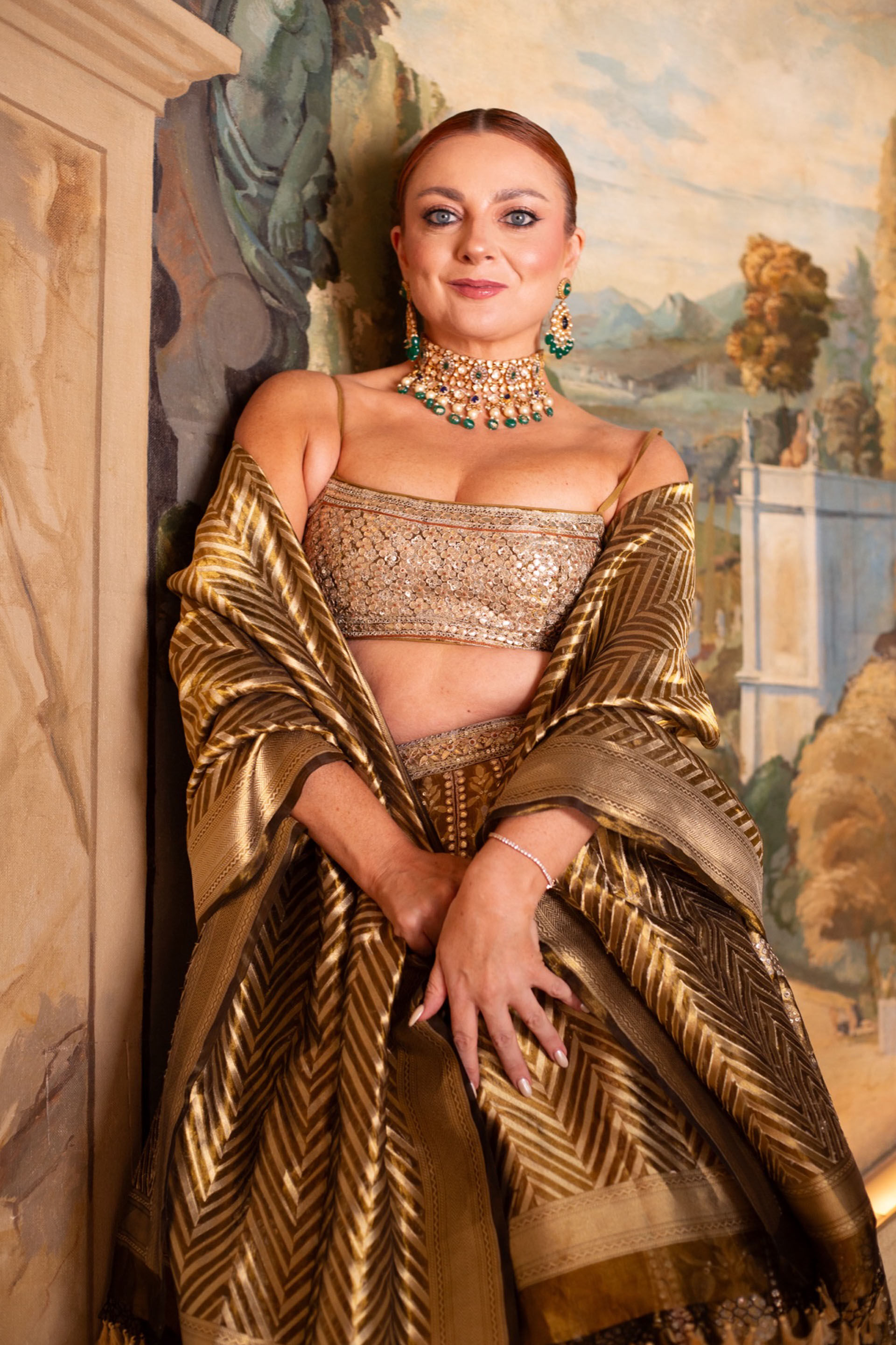 Adveka Handwoven Benarasi Silk Lehenga Set - Olive, , image 3