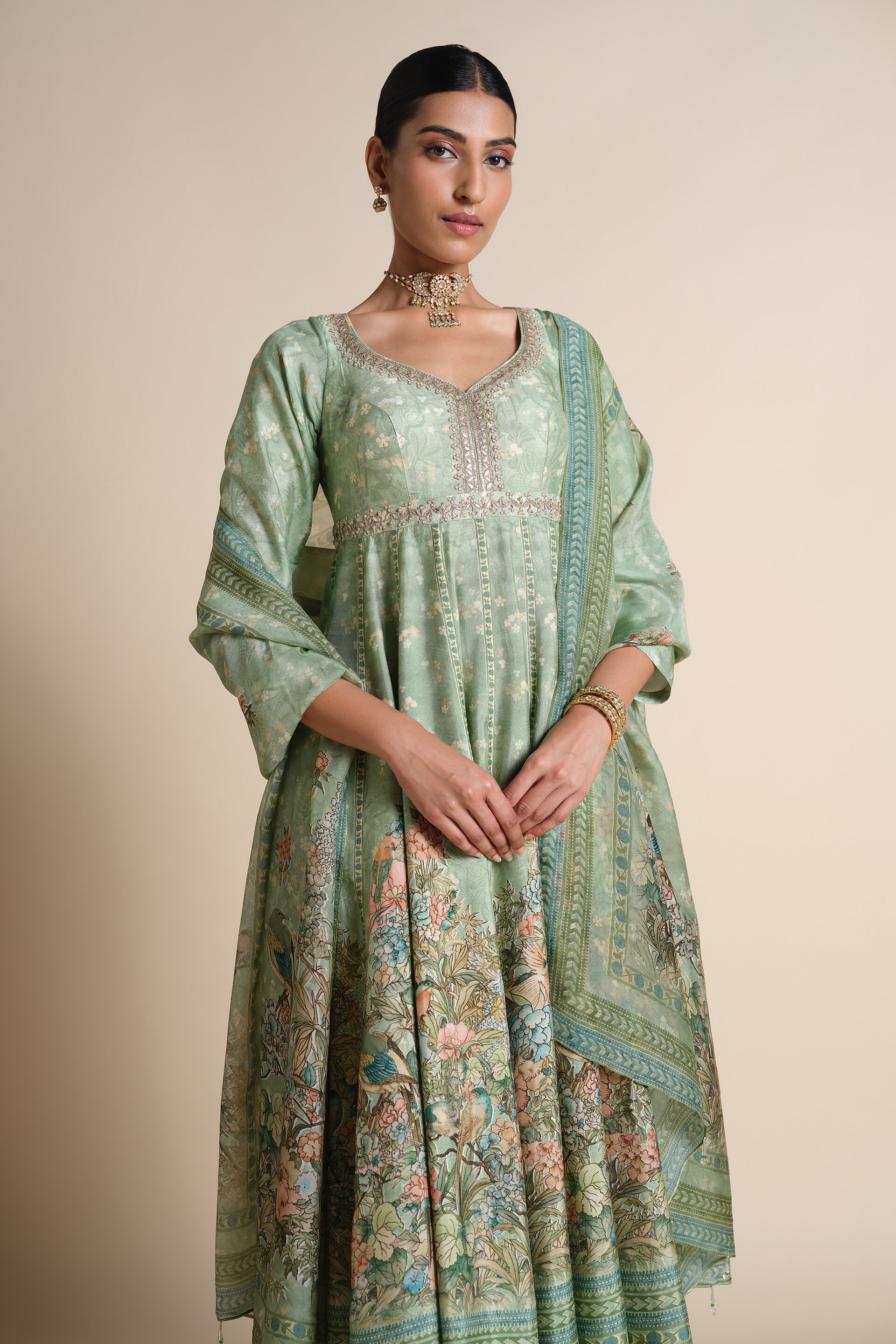 Tayma Silk Anarkali Set - Sage, Sage, image 4