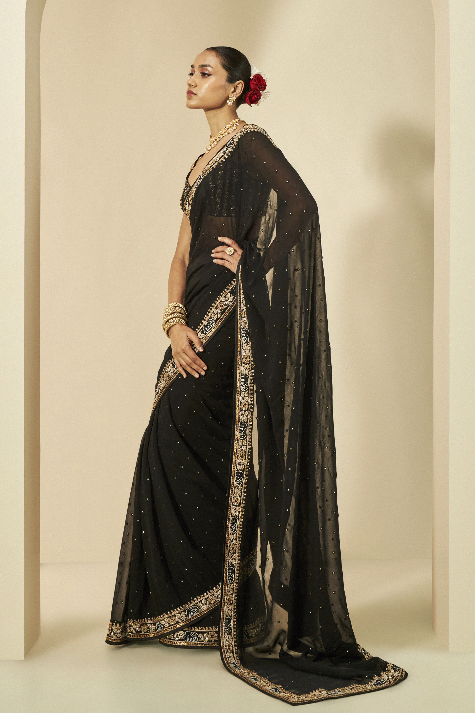 Vanani Embroidered Gota Patti Saree- Black