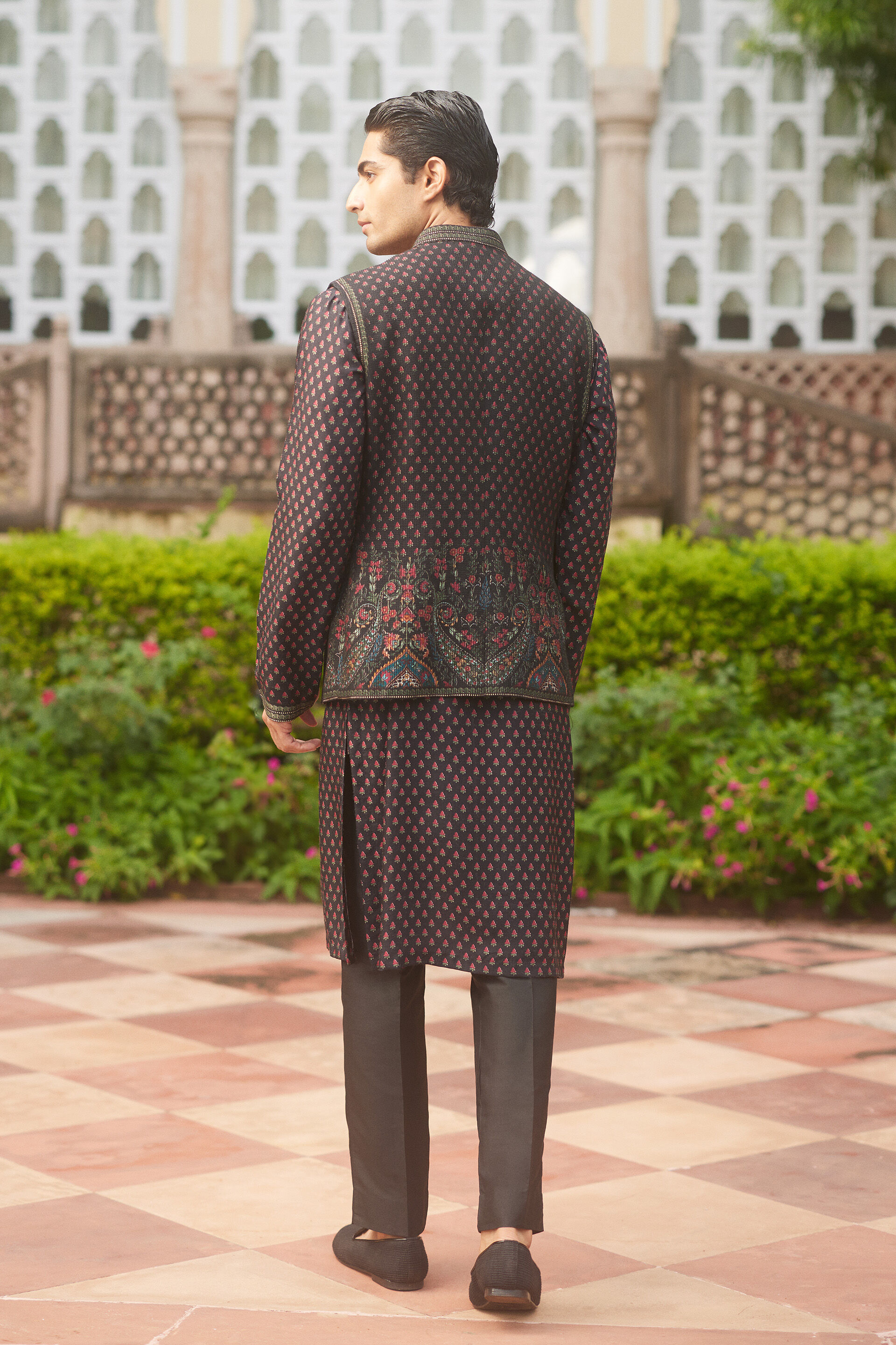Ishav Silk Nehru Jacket - Black