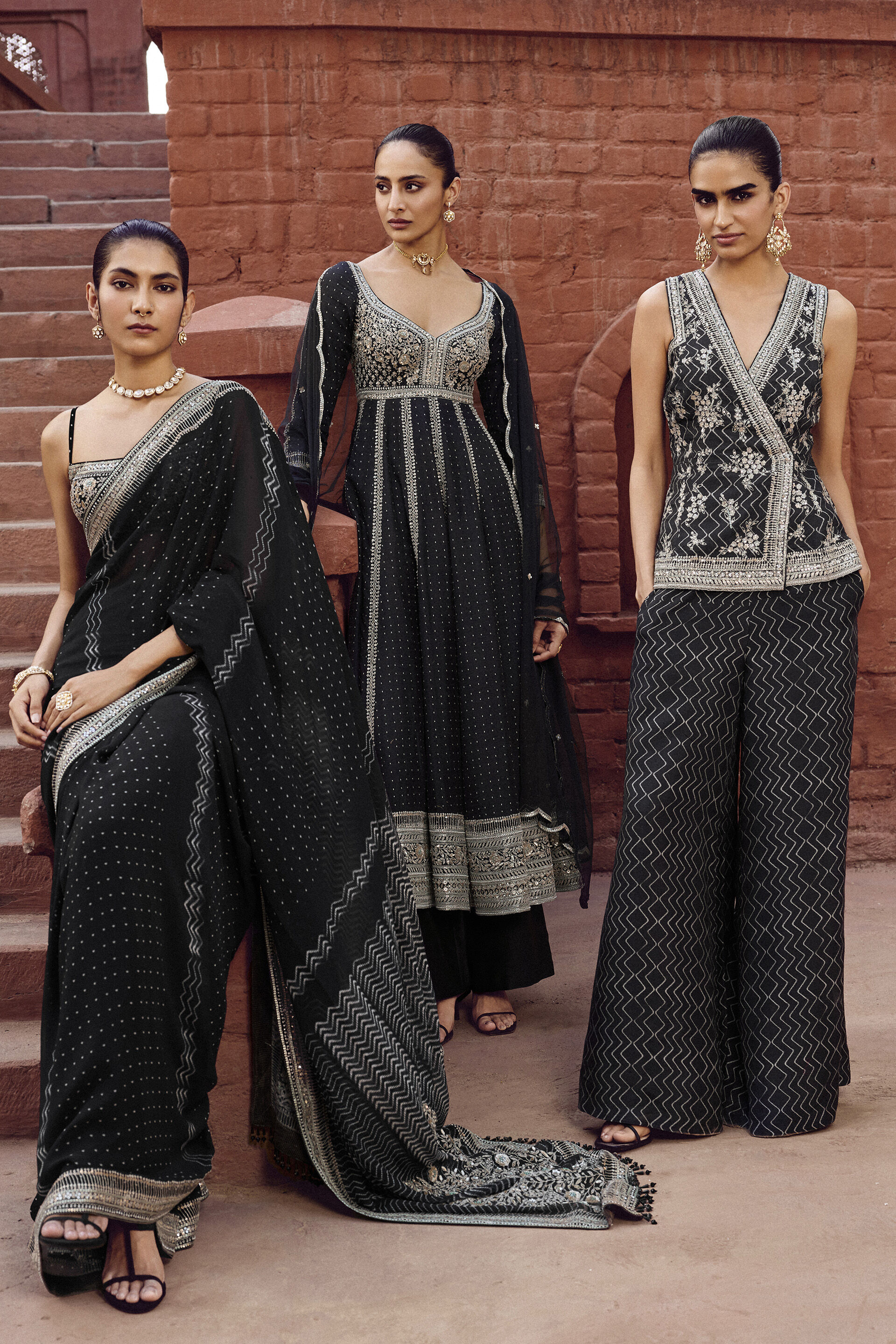 Afruza Embroidered Silk Suit Set - Black, Black, image 5