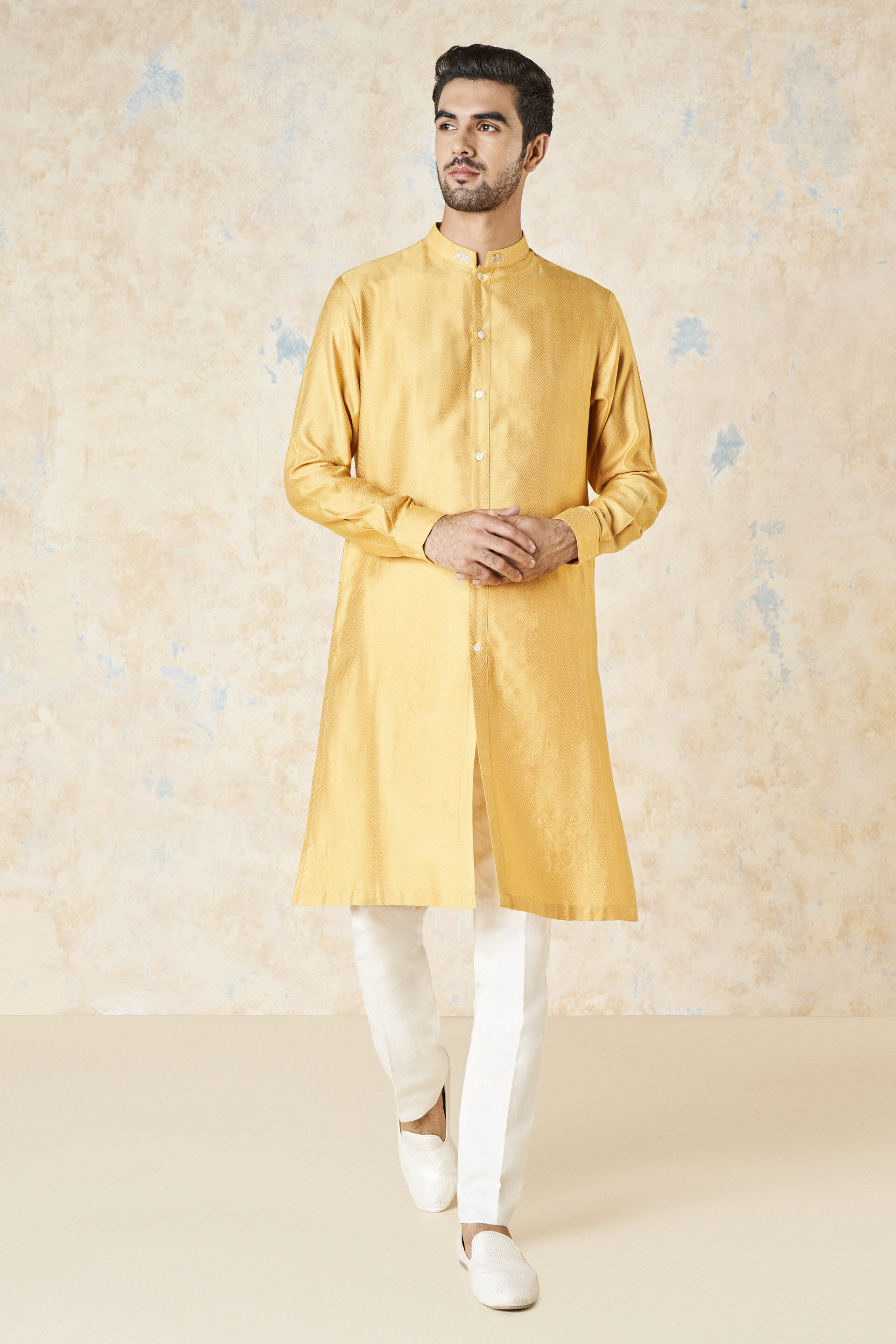 Noman Silk Kurta - Mustard