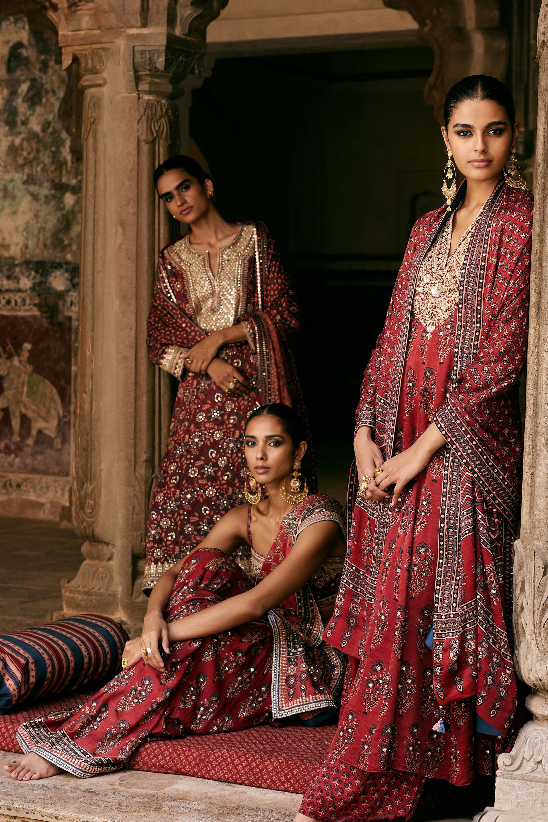 Saaj Ajrakh Hand-block Printed Silk Saree - Red, Red, image 12