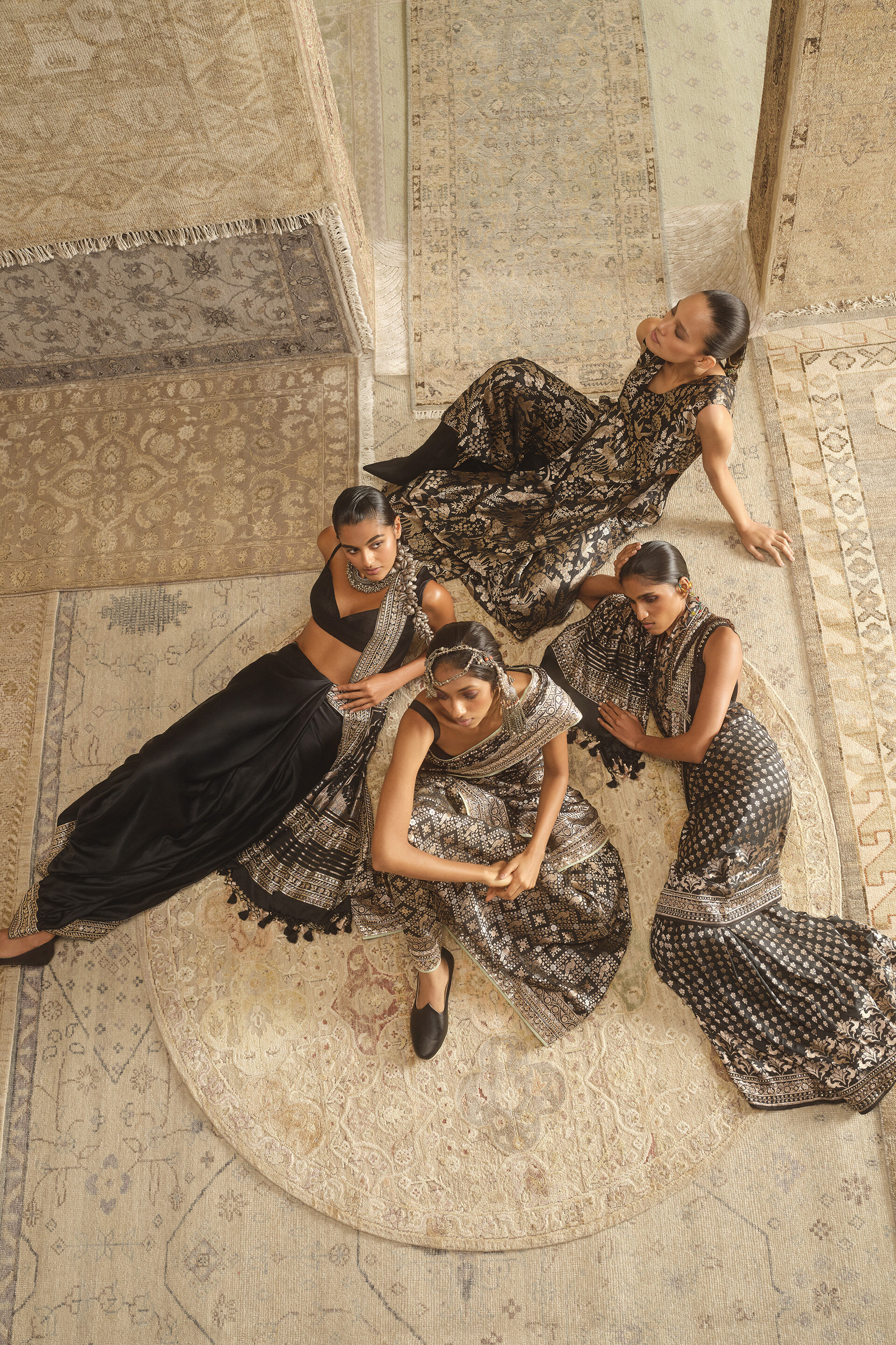 Masara Handwoven Benarasi Silk Tabard Set - Black, Black, image 4