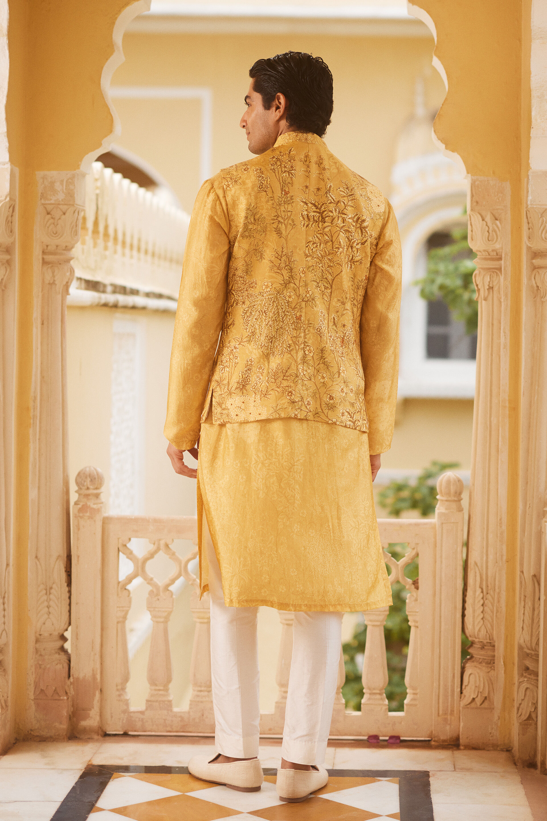 Nandan Silk Nehru Jacket - Mustard