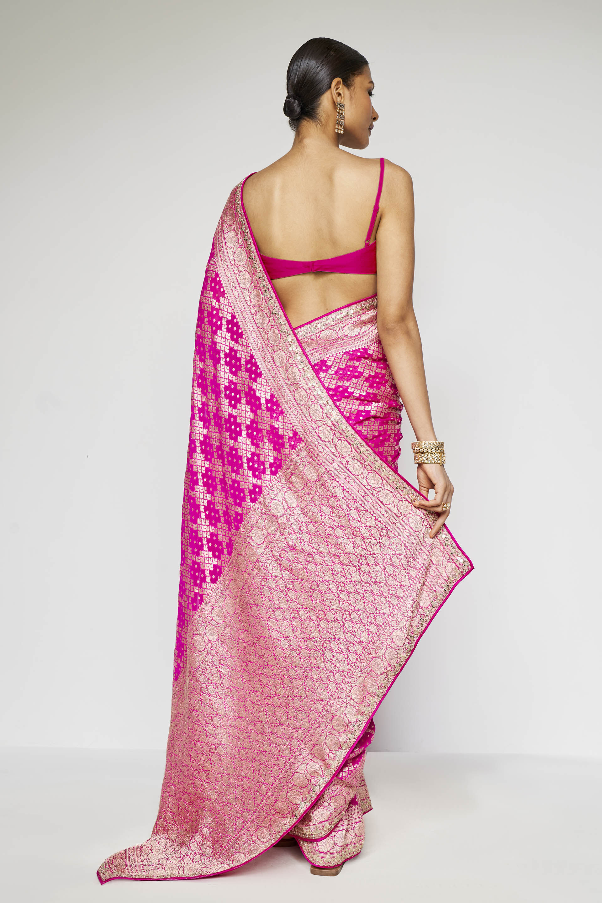 Gul Handwoven Benarasi Gota Patti Silk Saree, Pink, image 5