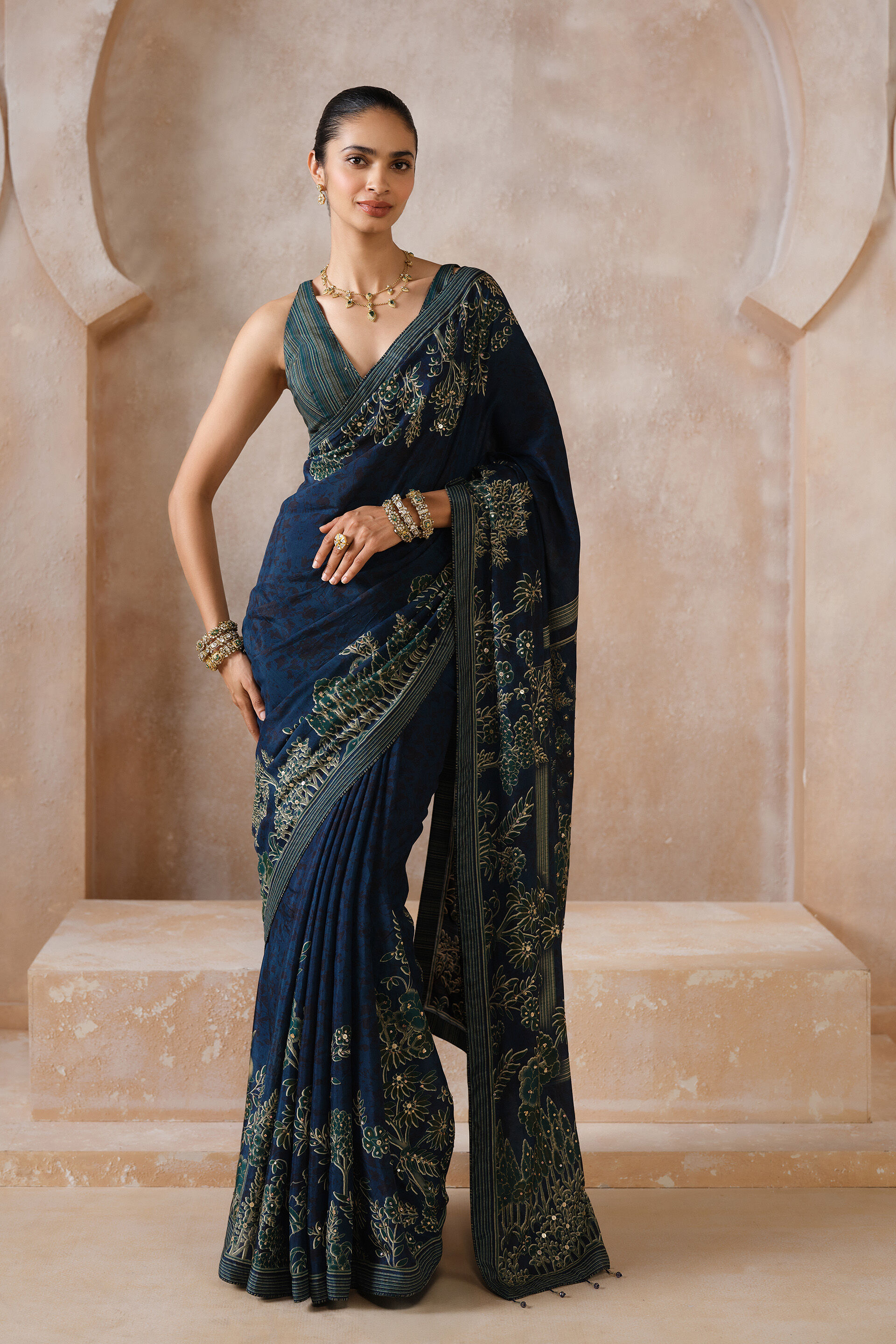 Anaiza Sequin Chiffon Saree - Blue