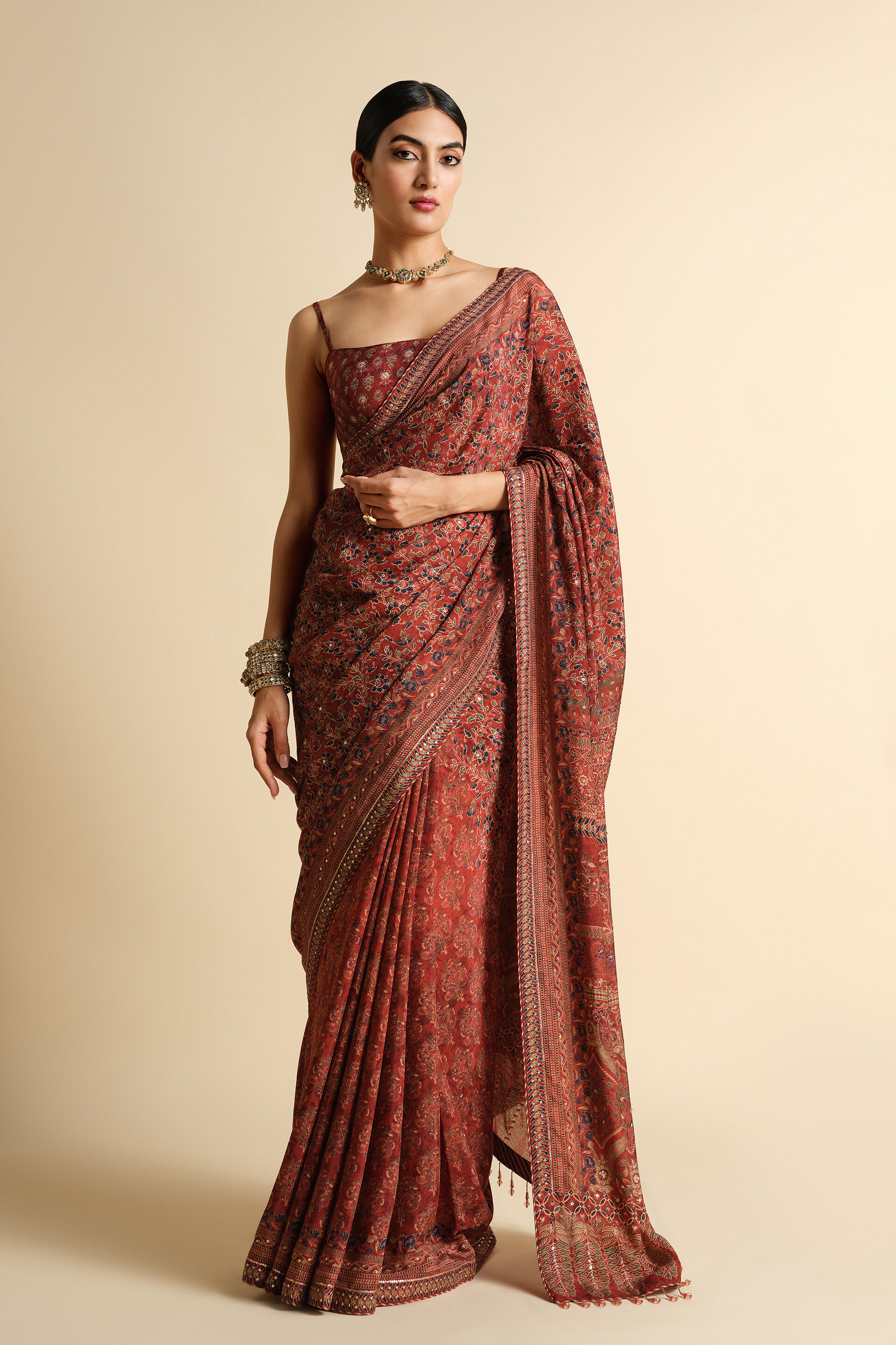Apramiti Sequin Saree - Red, Red, image 1
